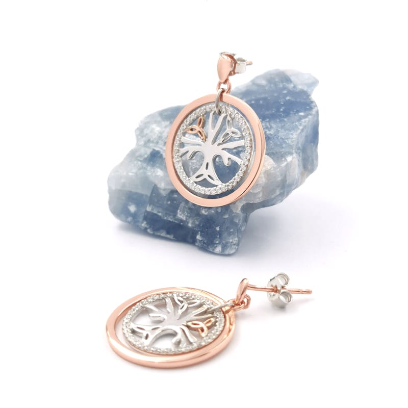 Womens Tree of Life & Irish Gold Gift Set in Sterling Silver & Rose Gold