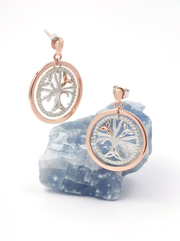 Attractive Sterling Silver & Rose Gold Tree of Life Gift Set For Women