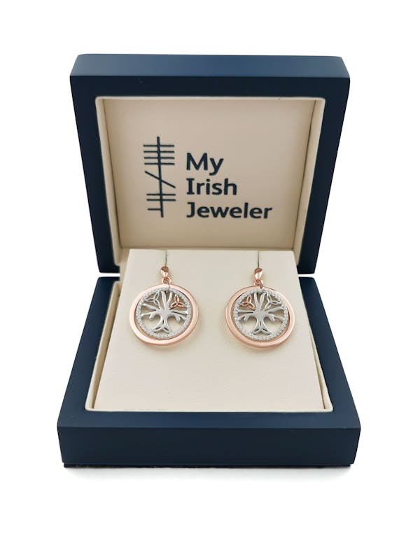 Irish Sterling Silver & Rose Gold Tree of Life Gift Set For Women. In Luxury Packaging.