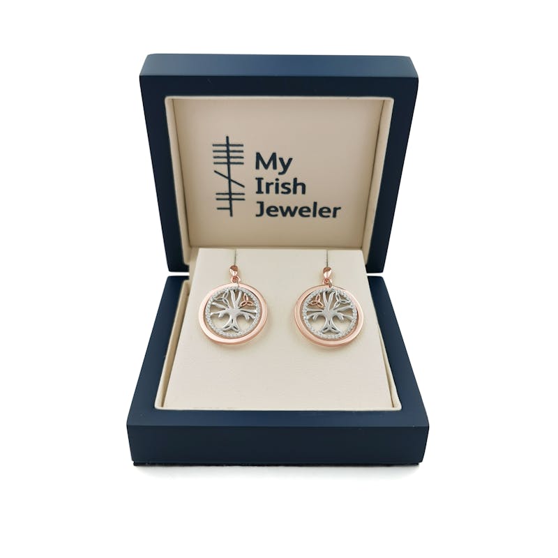 Irish Sterling Silver & Rose Gold Tree of Life Gift Set For Women. In Luxury Packaging.