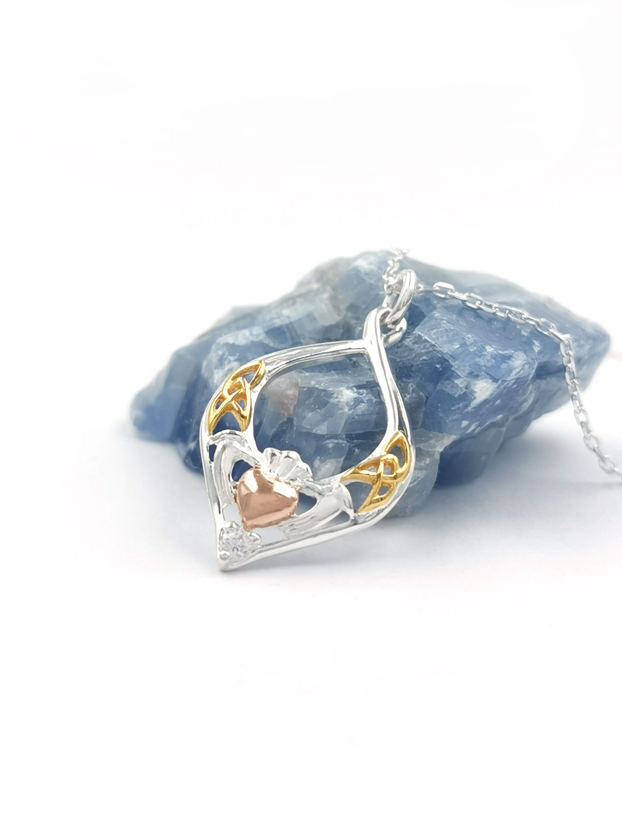 Irish Sterling Silver Claddagh & Trinity Knot Necklace For Women