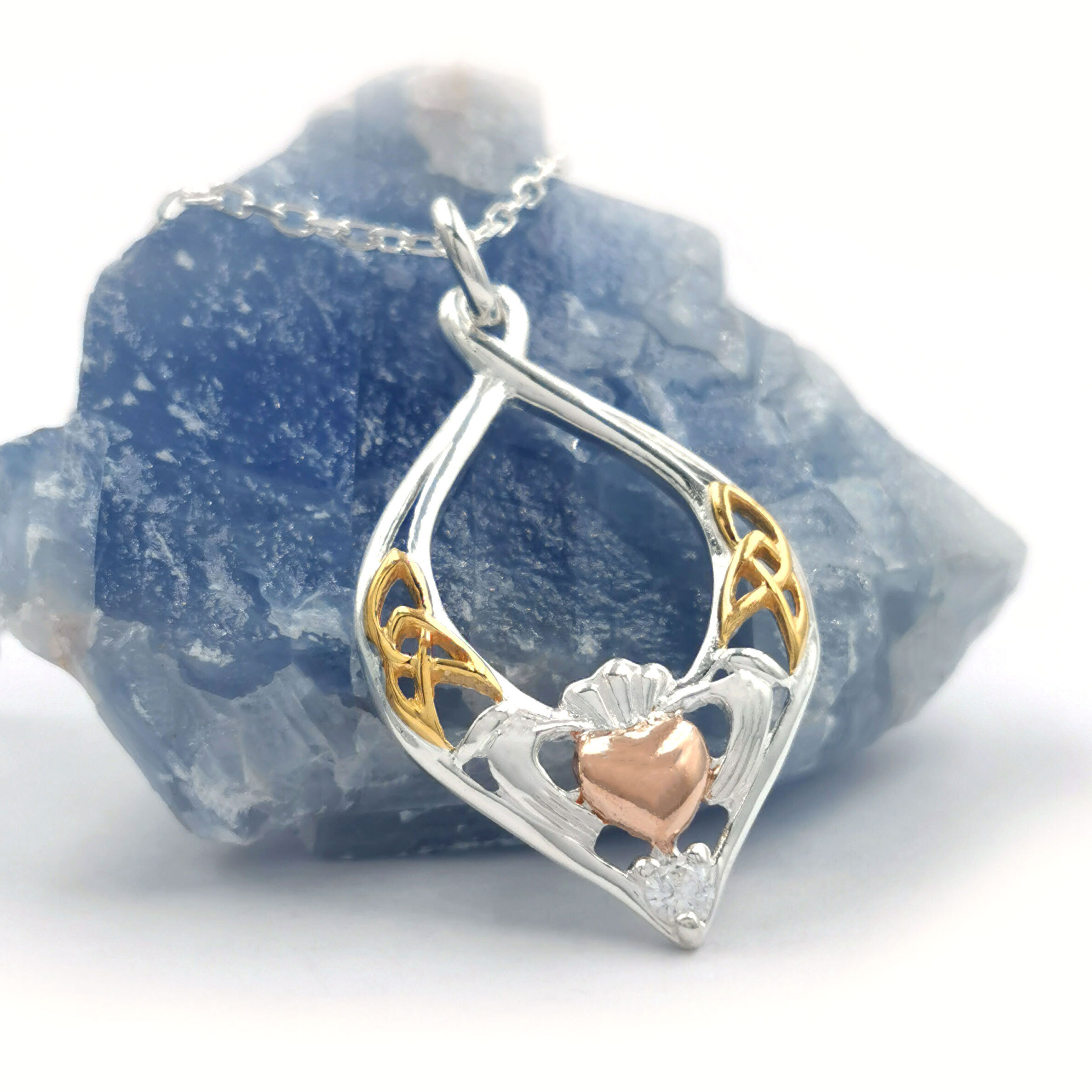 Two Tone Claddagh Trinity Knot Necklace