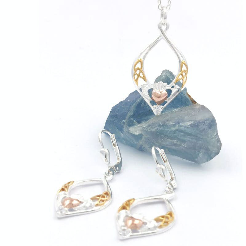 Two Tone Gold Claddagh Trinity Knot Gift Set