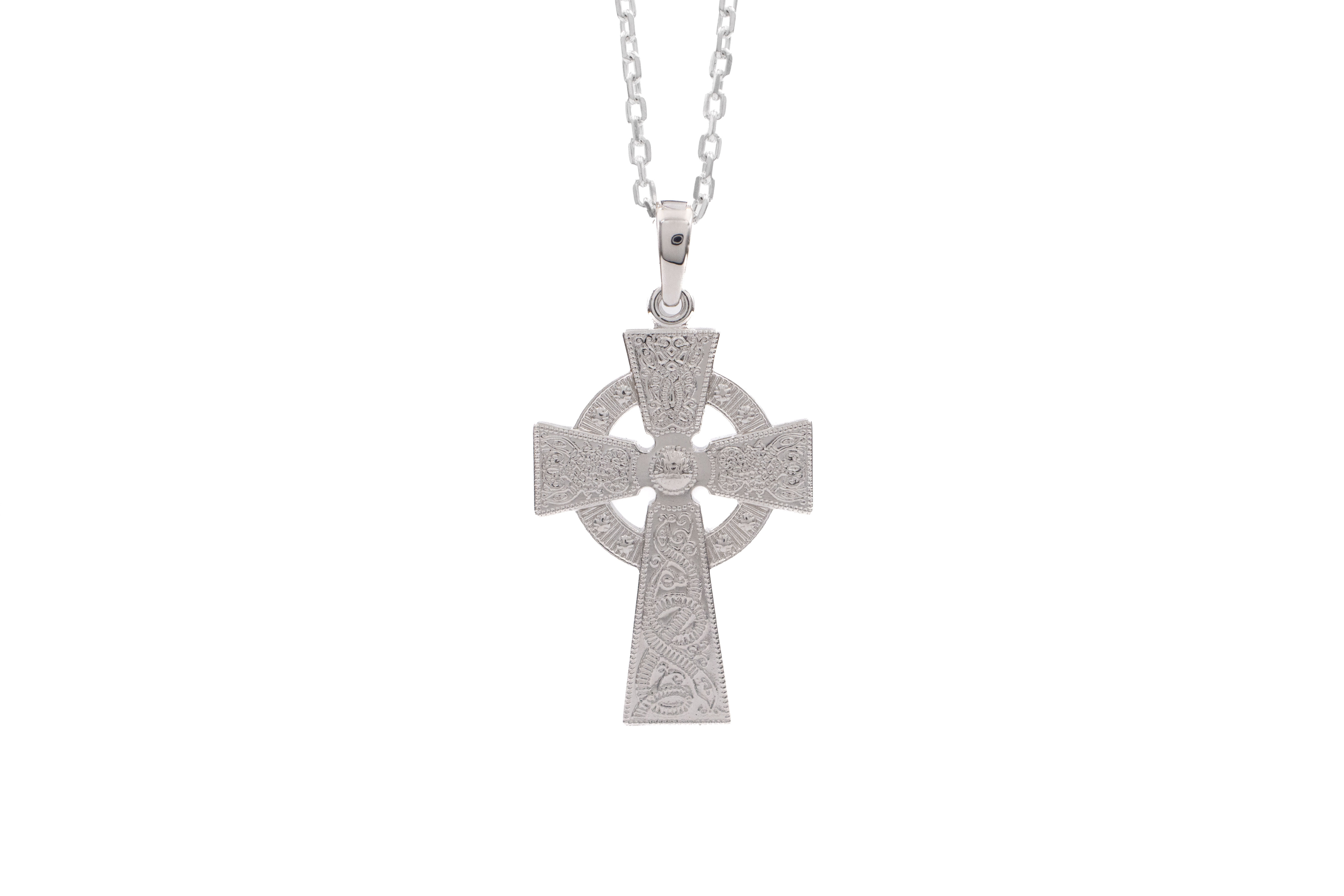 Celtic Cross & Celtic Warrior & Celtic Knot Necklace in Real White Gold