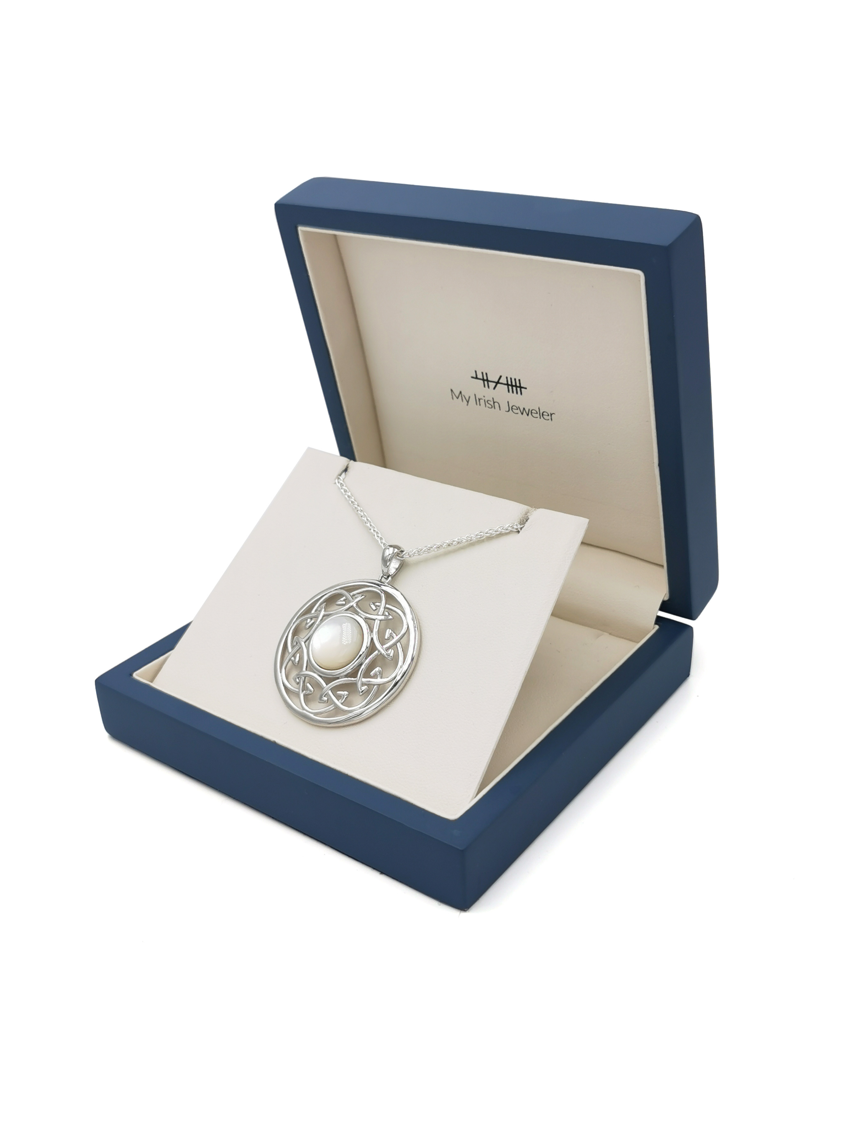 Womens Irish Sterling Silver Celtic Knot Necklace. In Luxury Packaging.