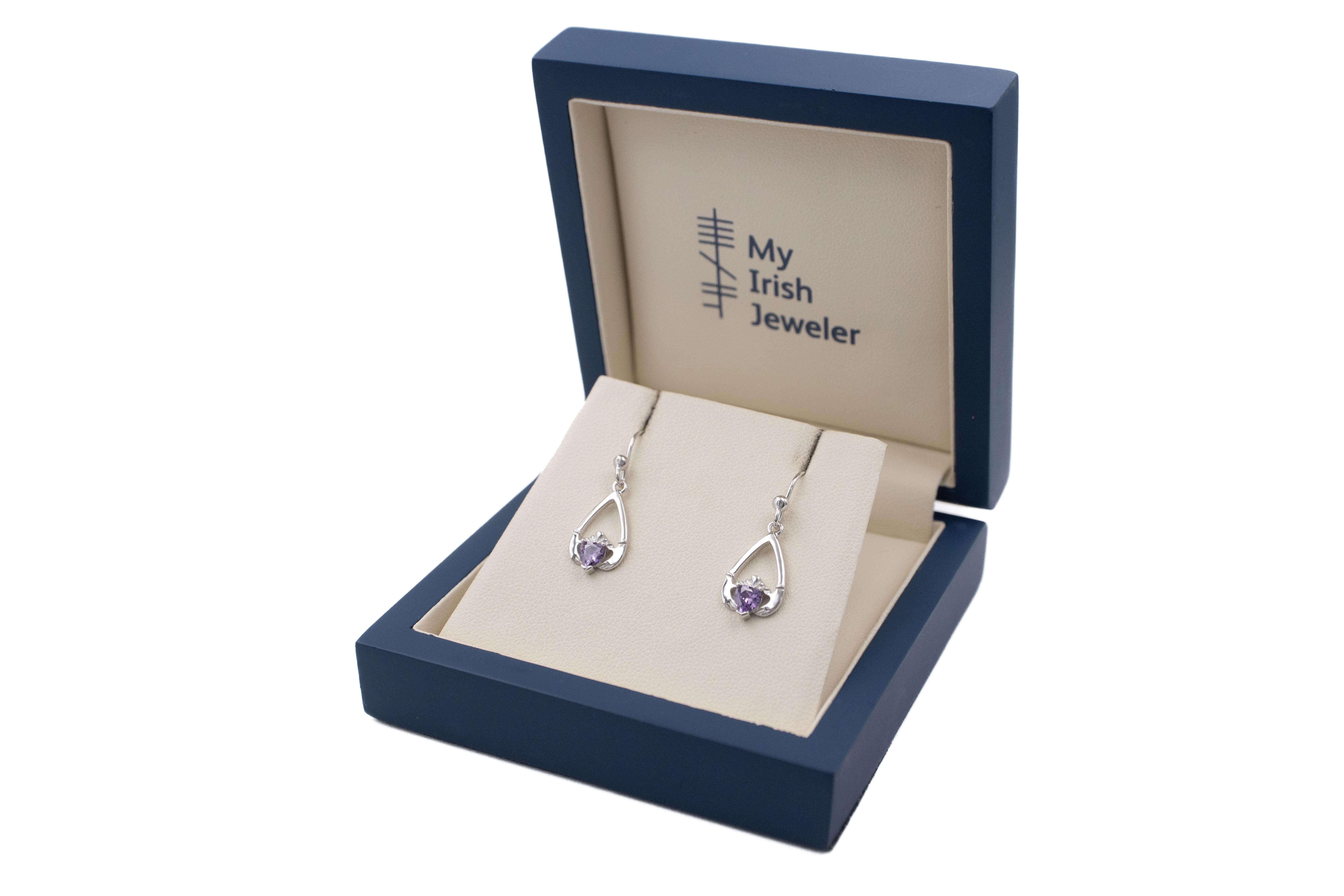 Womens February Birthstone Earrings in Real Sterling Silver. In Luxury Packaging.