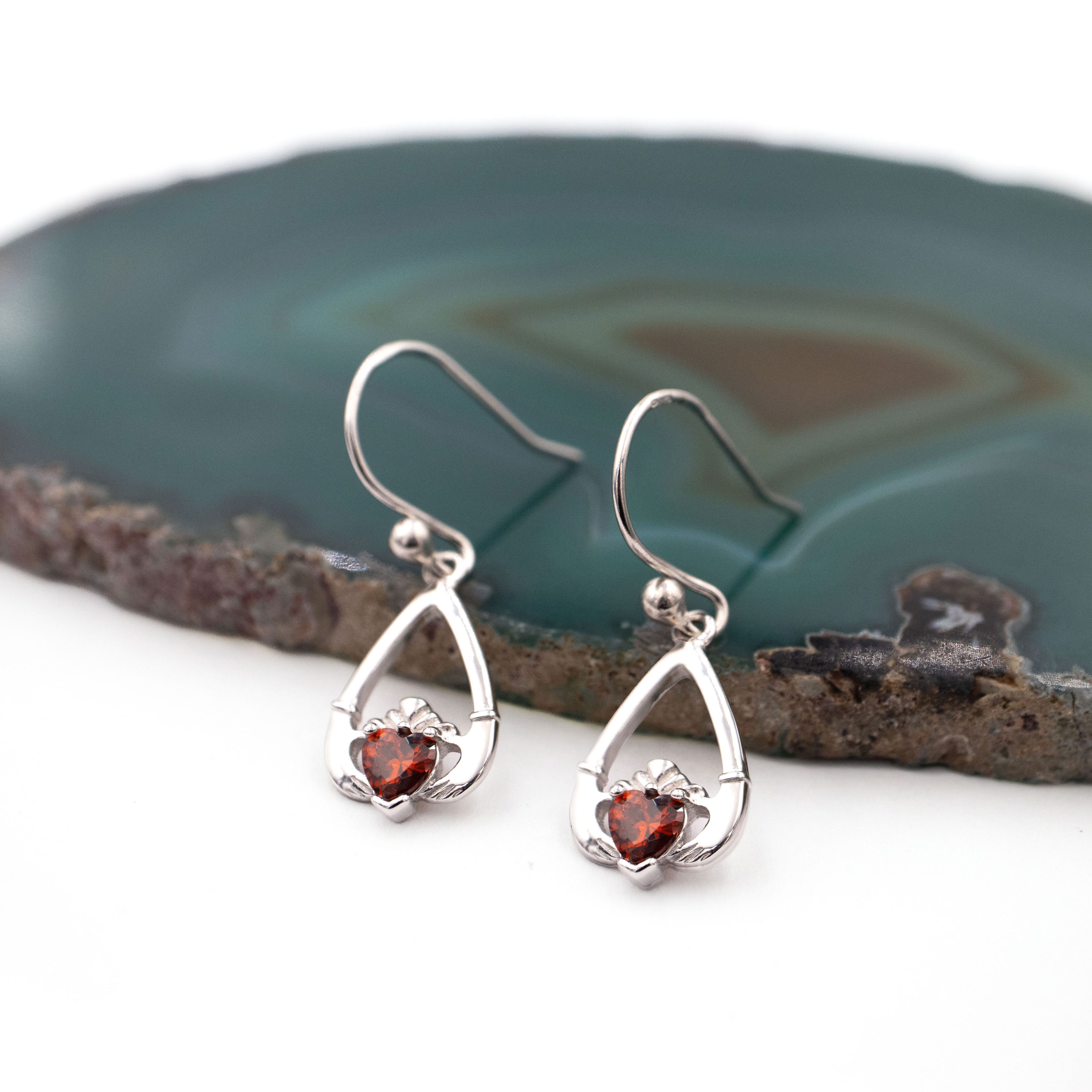 Silver Claddagh Earrings - Choose Your Birthstone
