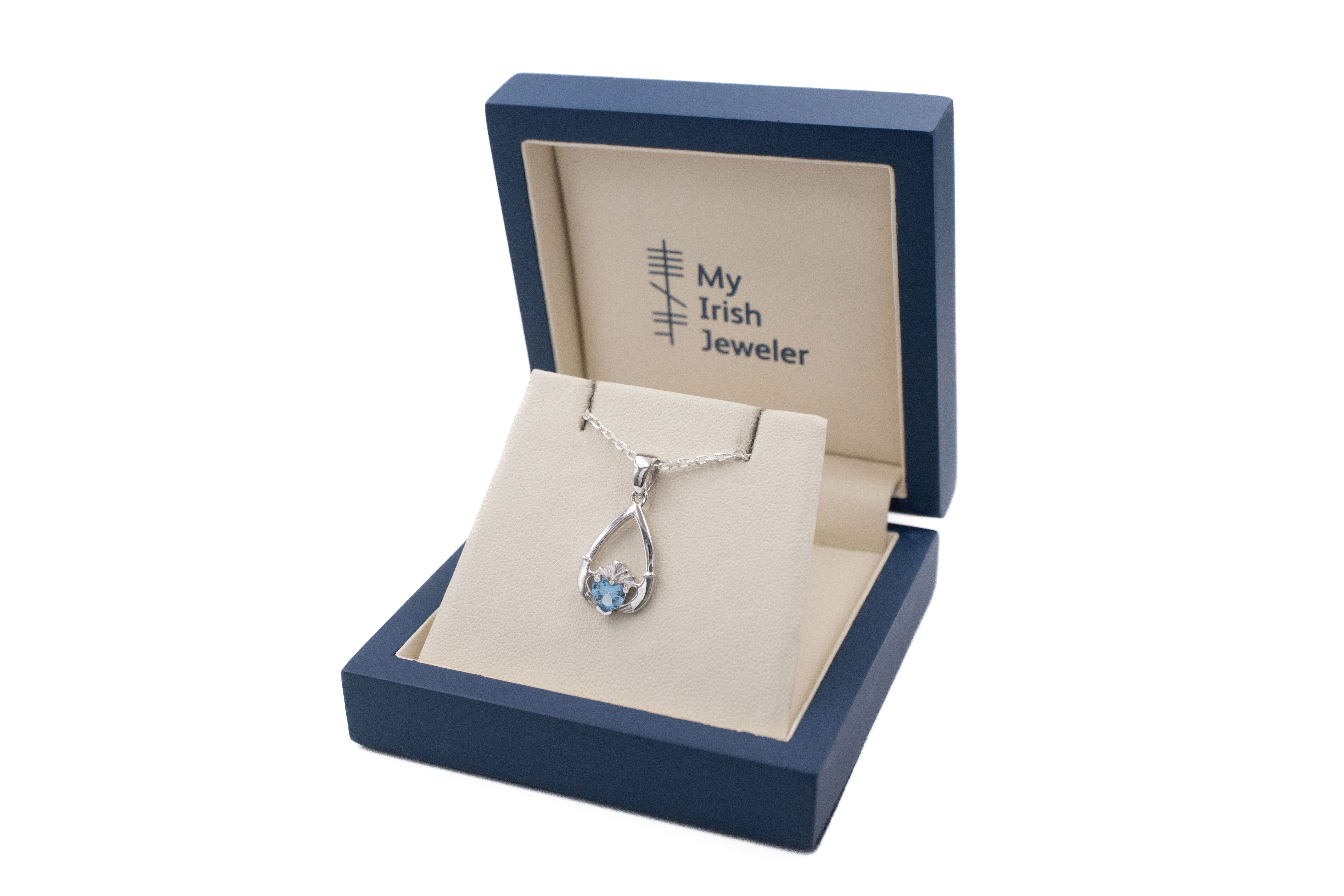 Authentic Sterling Silver March Birthstone Necklace For Women. In Luxury Packaging.