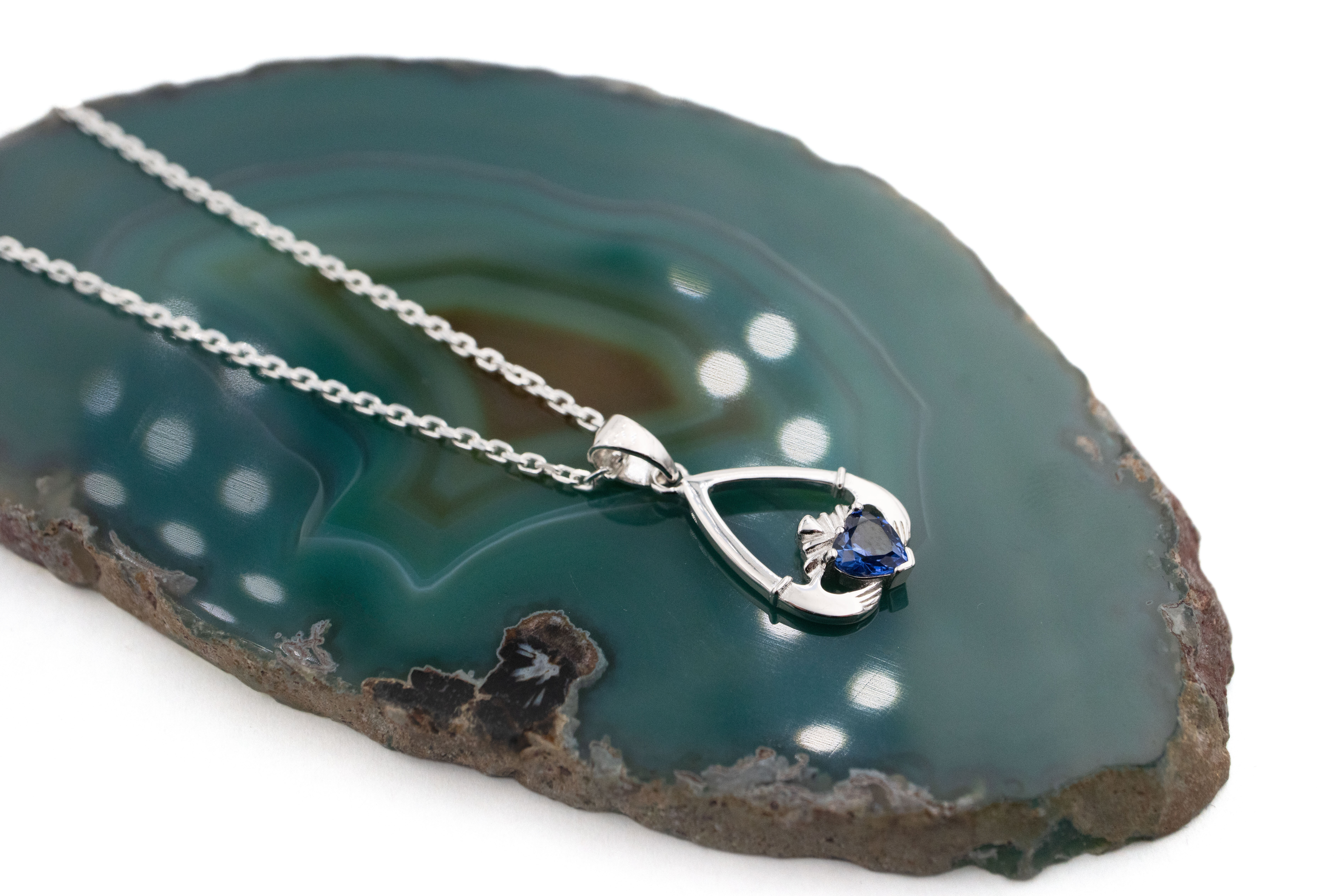 Gorgeous Sterling Silver September Birthstone Necklace For Women. Pictured Flat.