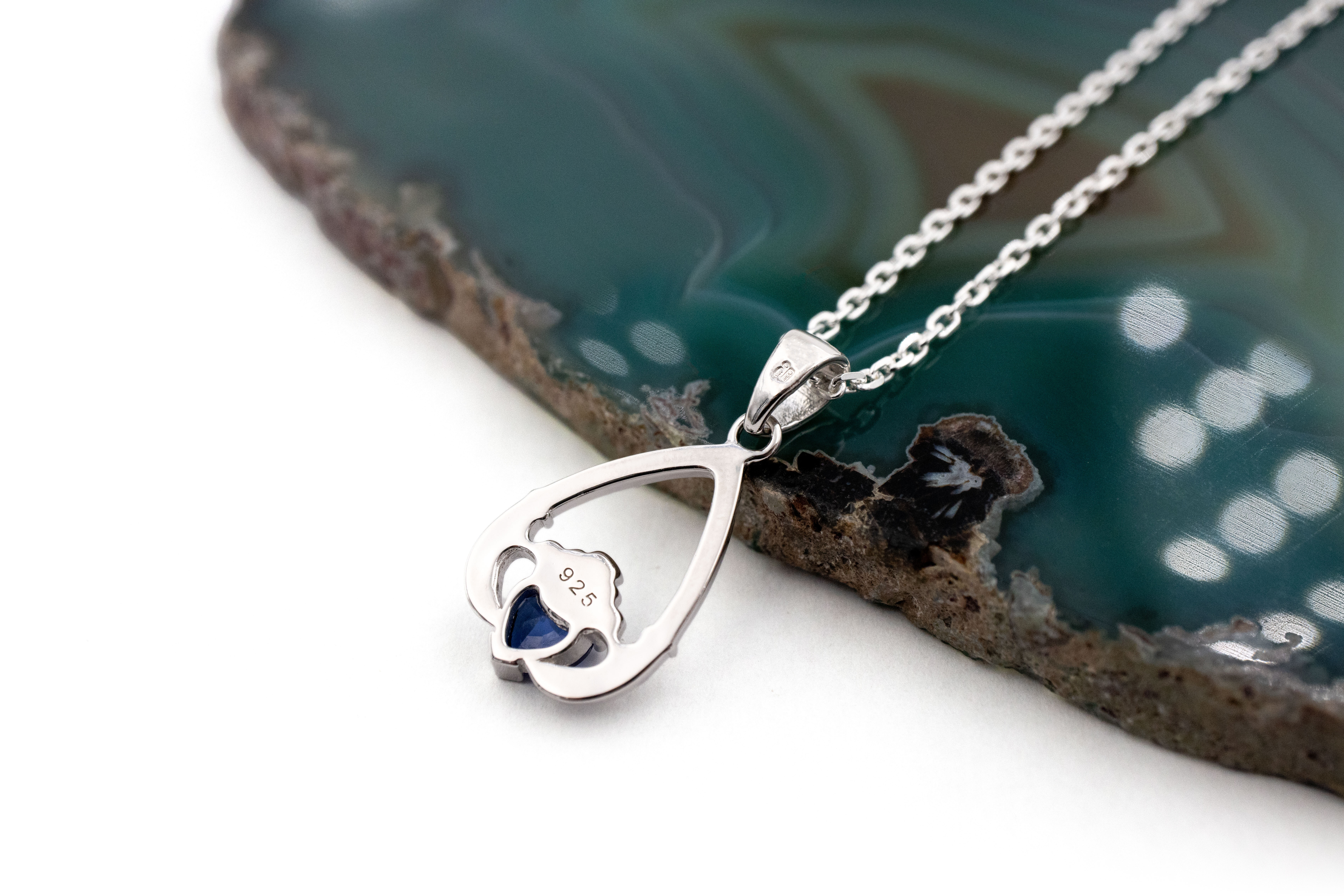 Striking Sterling Silver September Birthstone Necklace For Women. Side View.