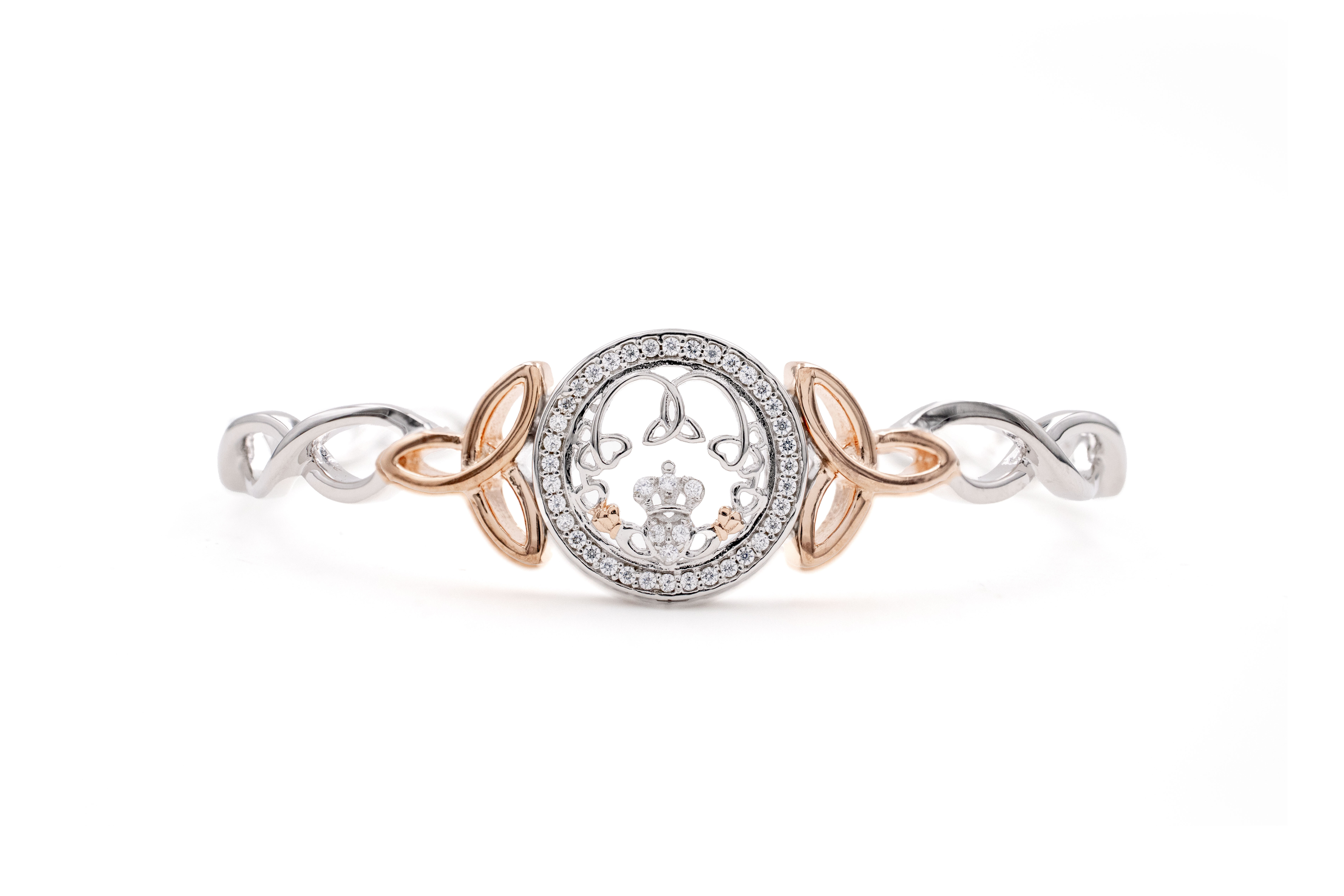 Womens Claddagh & Celtic Knot & Trinity Knot Bangle in Real Sterling Silver