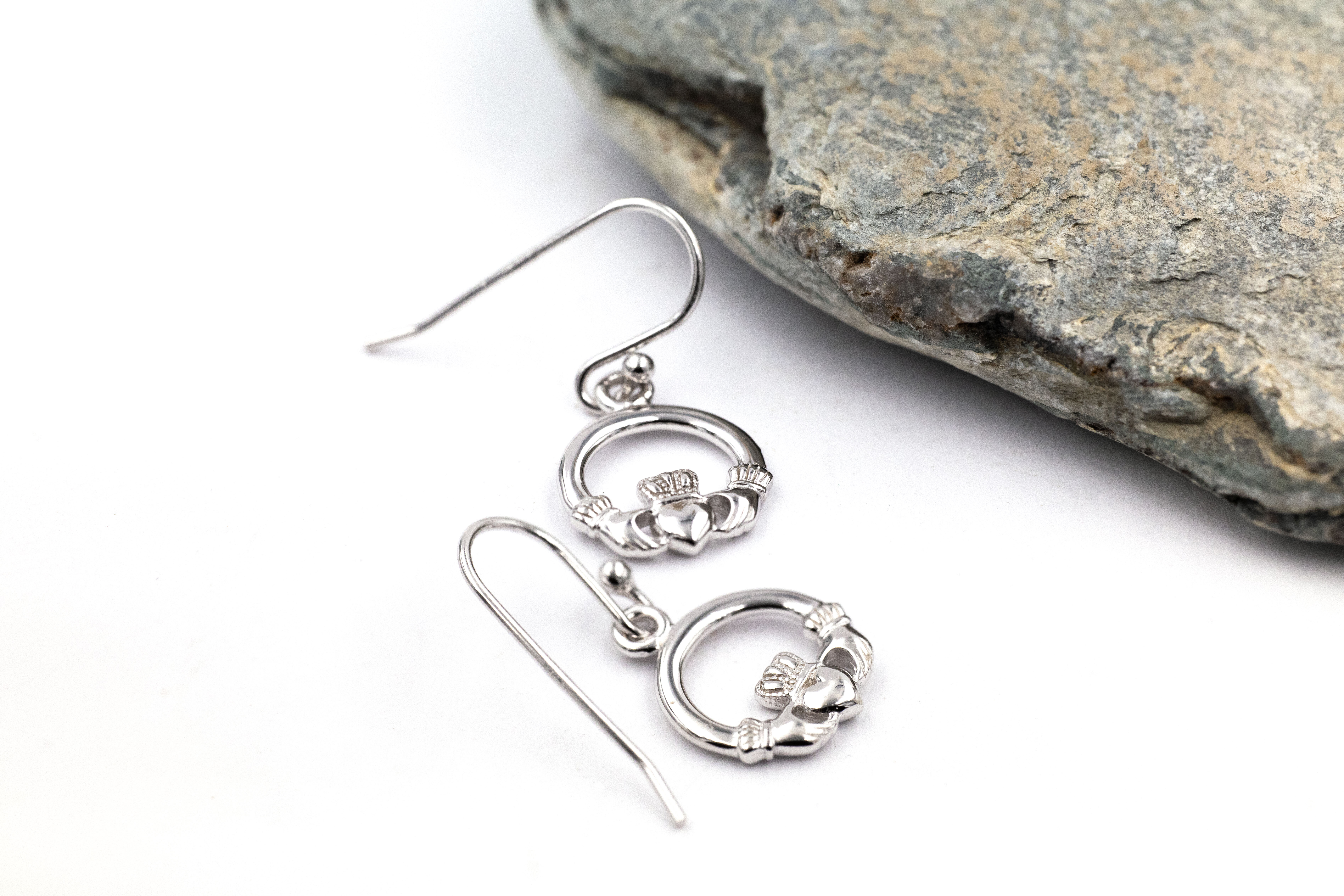 Womens Claddagh Earrings in Sterling Silver