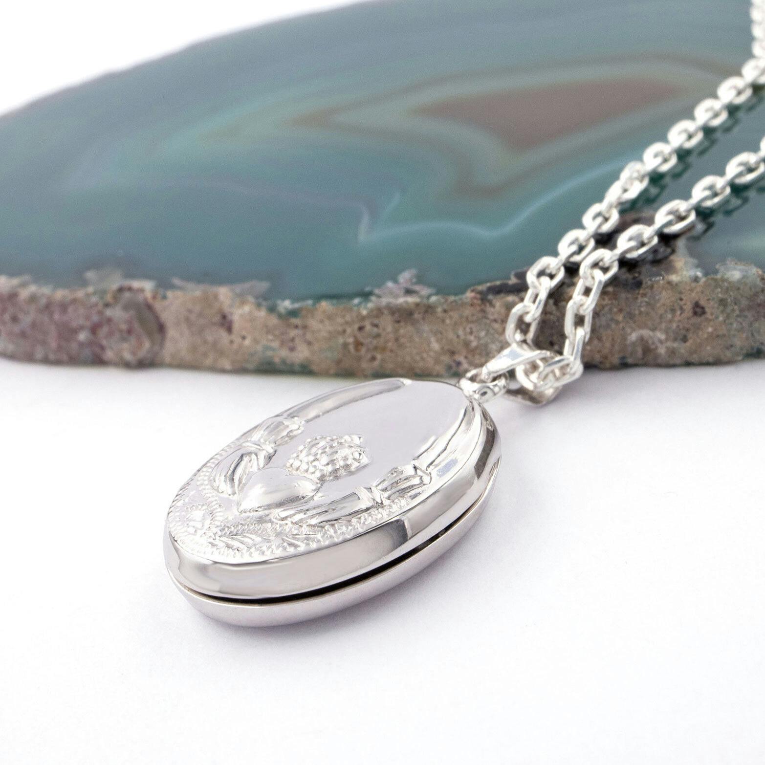 Claddagh Necklace - Sterling Silver, Made in Ireland - Engravable Claddagh Locket