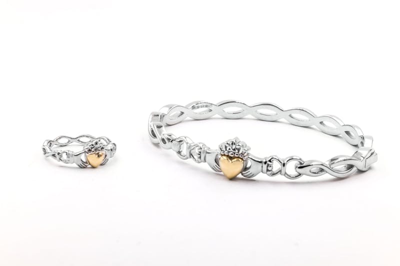 Gorgeous Sterling Silver & 10K Yellow Gold Claddagh Gift Set For Women