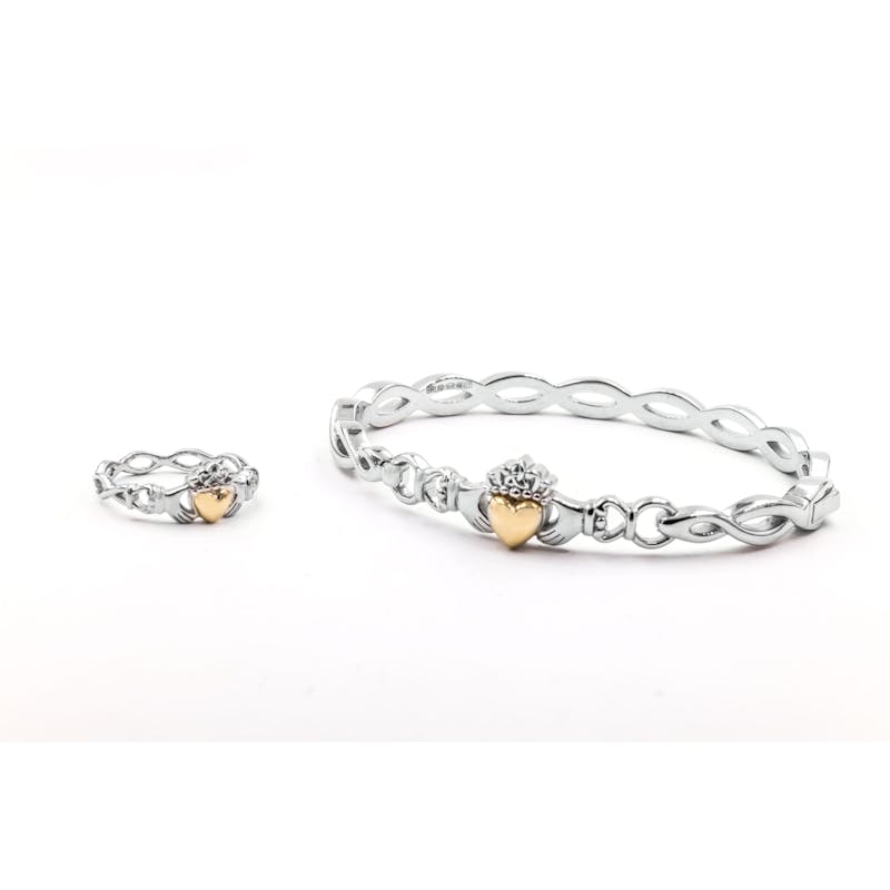 Gorgeous Sterling Silver & 10K Yellow Gold Claddagh Gift Set For Women