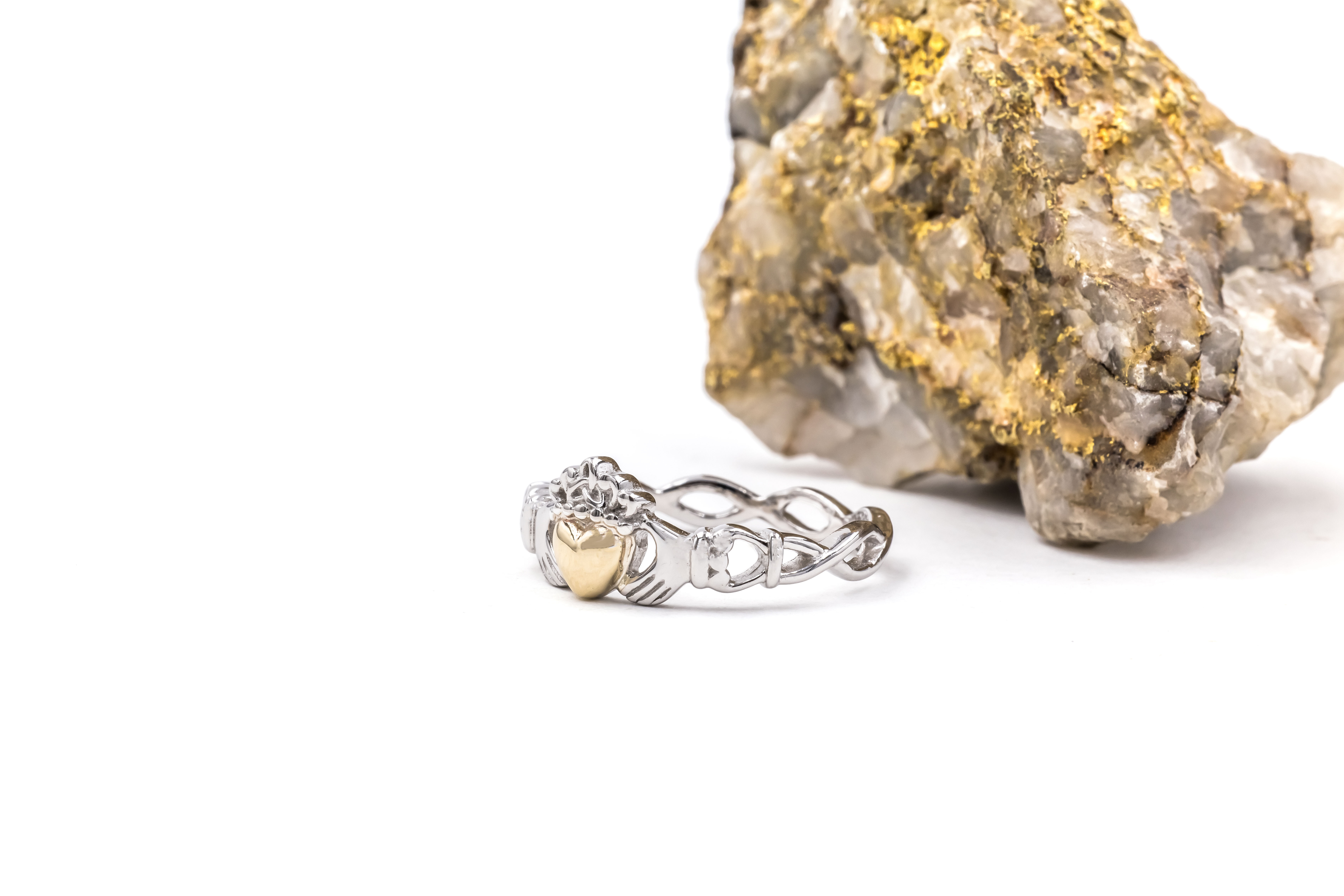 Womens Authentic Sterling Silver & 10K Yellow Gold Claddagh Gift Set