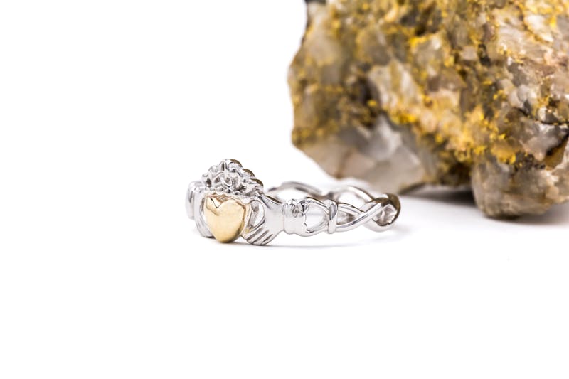 Womens Genuine Sterling Silver & 10K Yellow Gold Claddagh Gift Set
