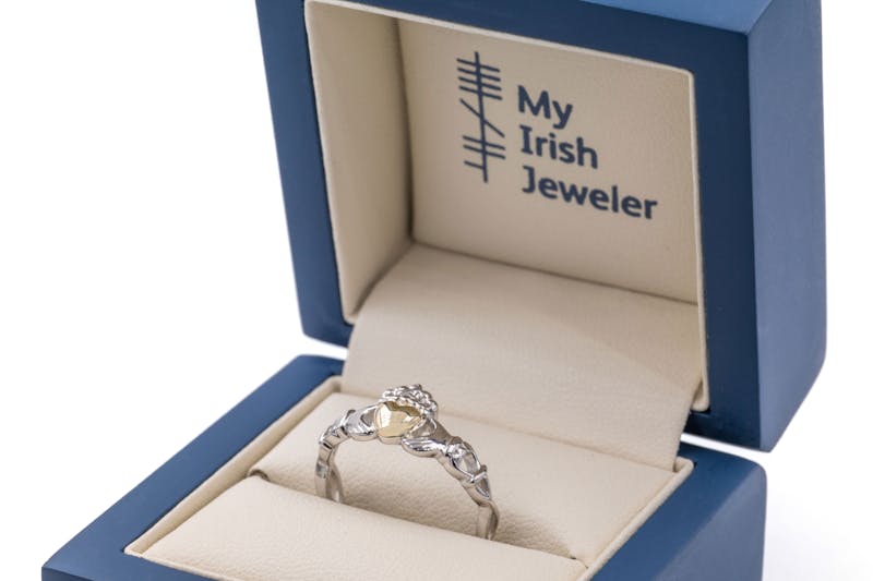 Womens Sterling Silver & 10K Yellow Gold Claddagh Gift Set