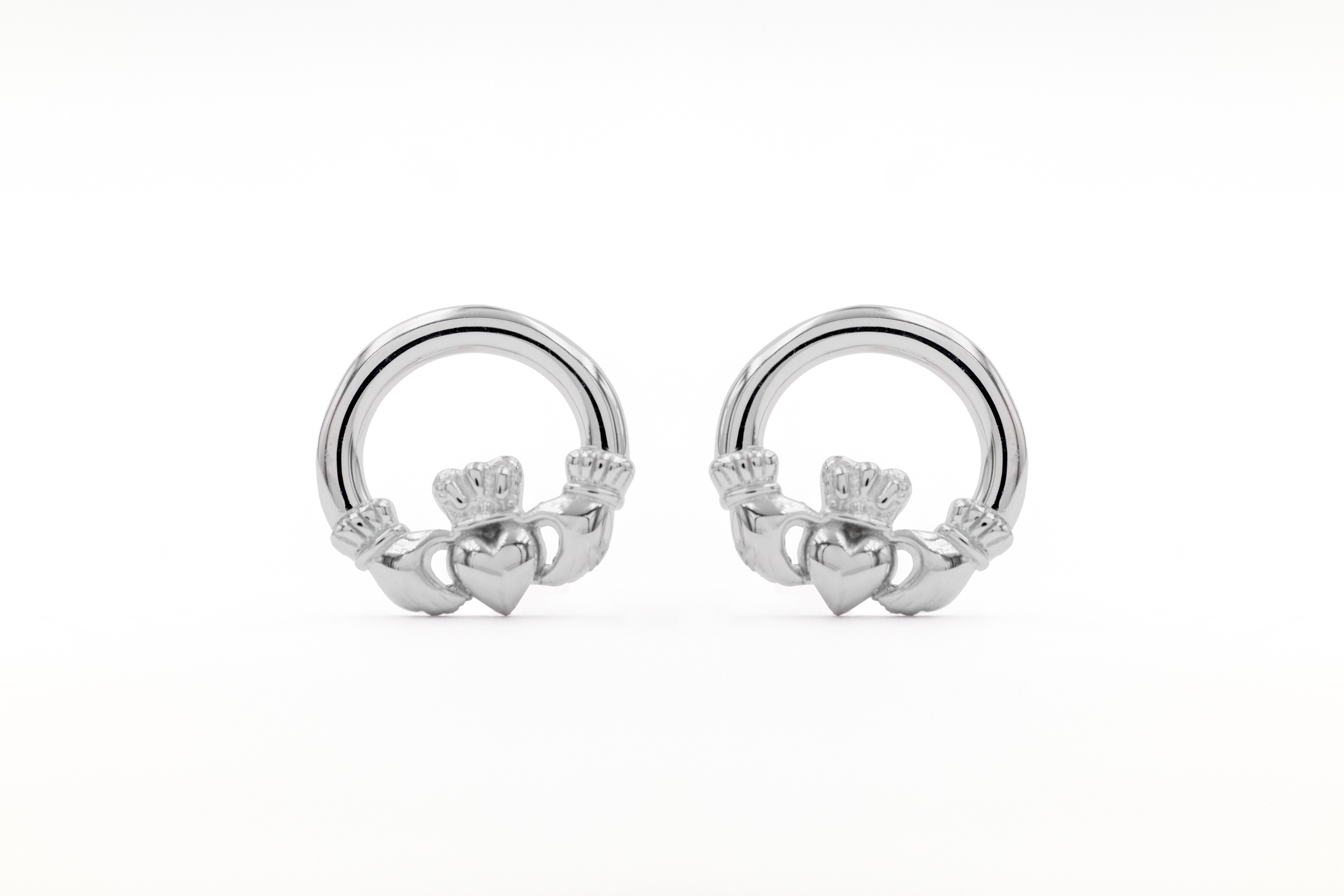 Womens Genuine Sterling Silver Claddagh Earrings