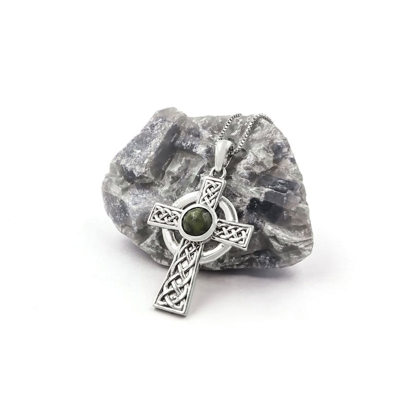 Sterling Silver Connemara Marble Celtic Cross