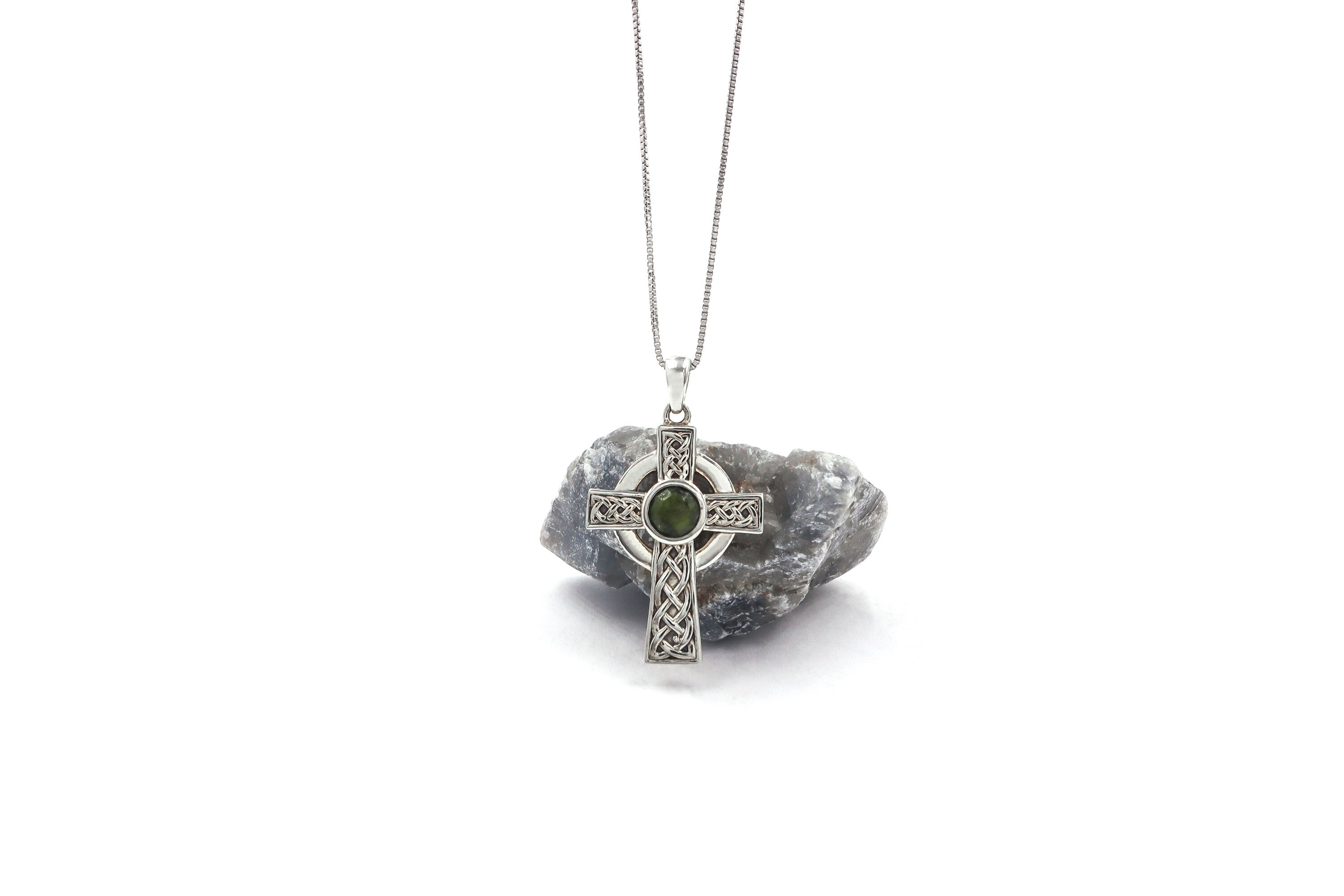 Authentic Sterling Silver Celtic Cross & Connemara Marble Necklace For Women