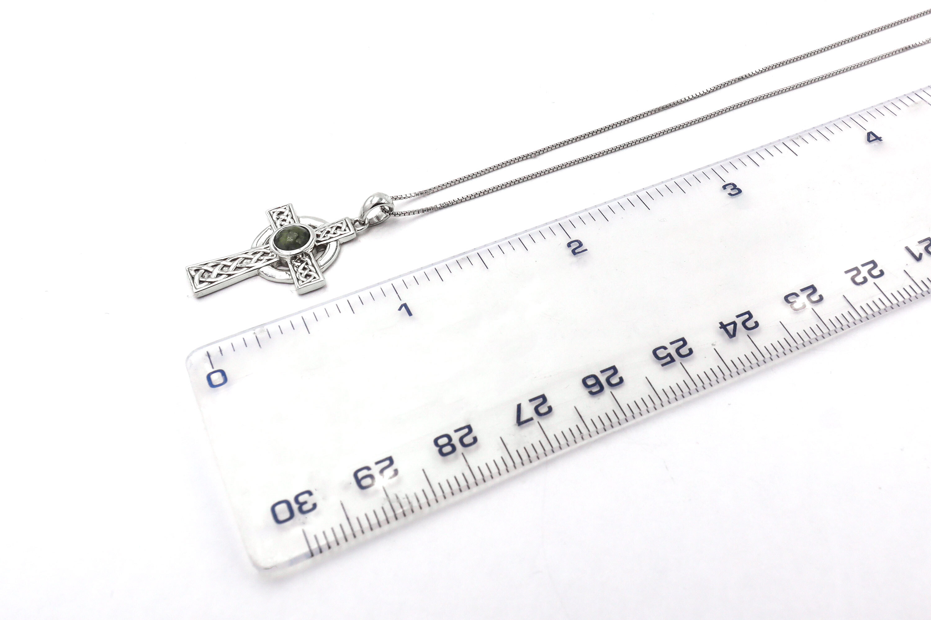 Small Striking Sterling Silver Celtic Cross & Connemara Marble Necklace For Women