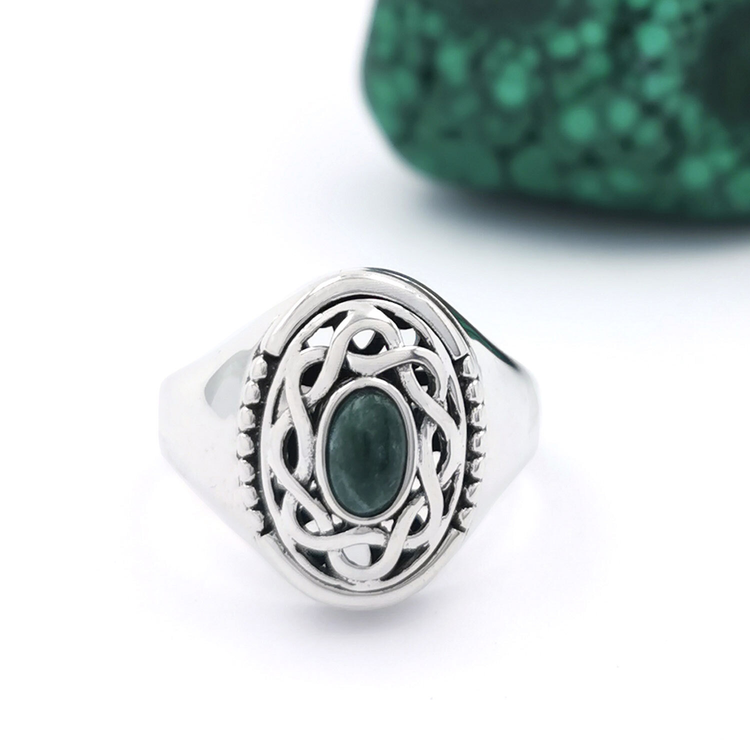 Cushion Green Marble Ring