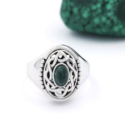Sterling Silver Connemara Marble Celtic Knot Ring