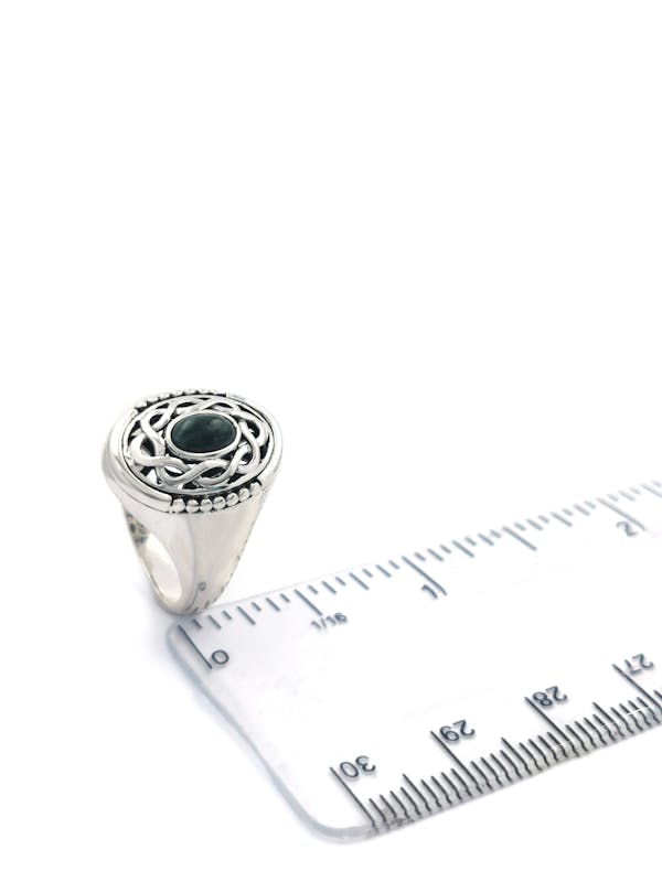 Womens Sterling Silver Celtic Knot & Connemara Marble Ring. Picture For Scale.