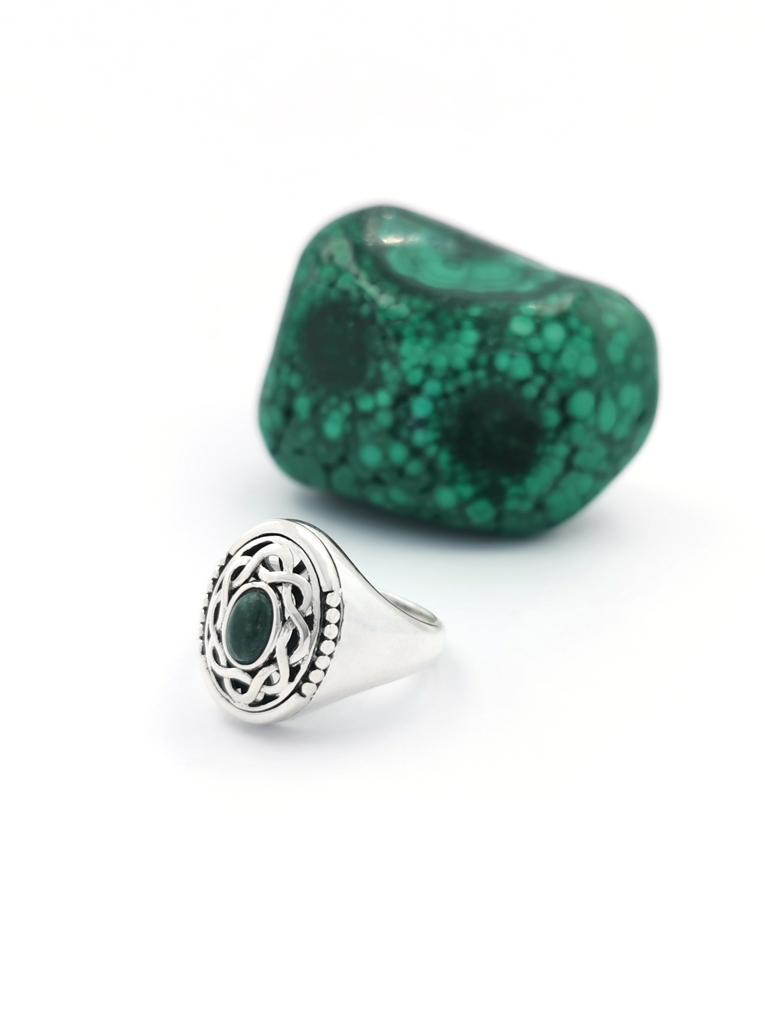 Marcasite Shamrock Connemara Marble Ring | Weavers of Ireland