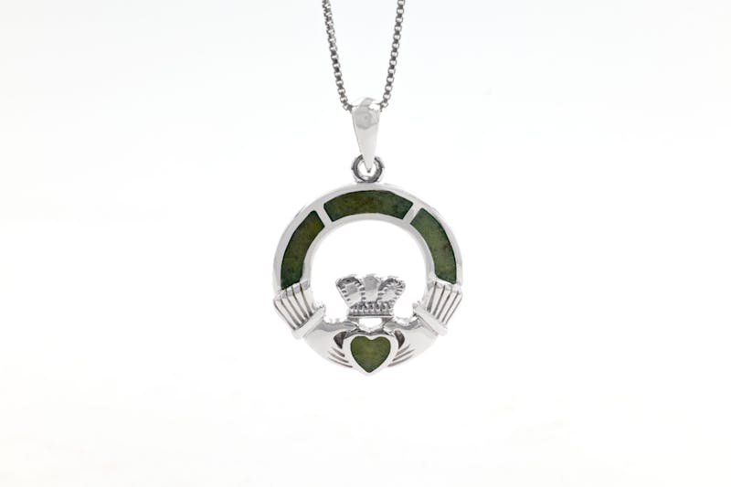 Womens Attractive Sterling Silver Claddagh & Connemara Marble Gift Set