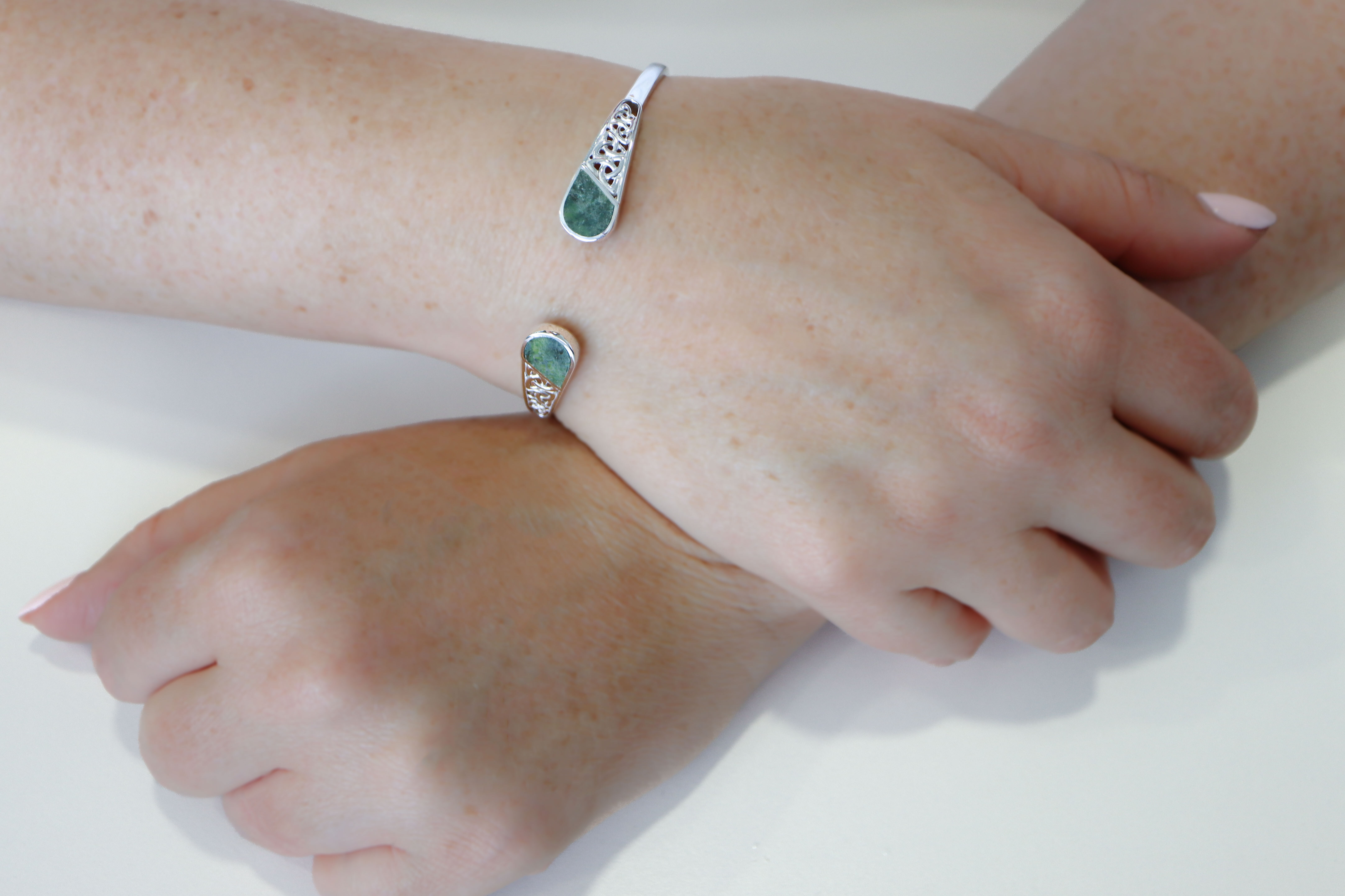 Sterling Silver Connemara Marble Trinity Knot Bangle Sku 15419 model