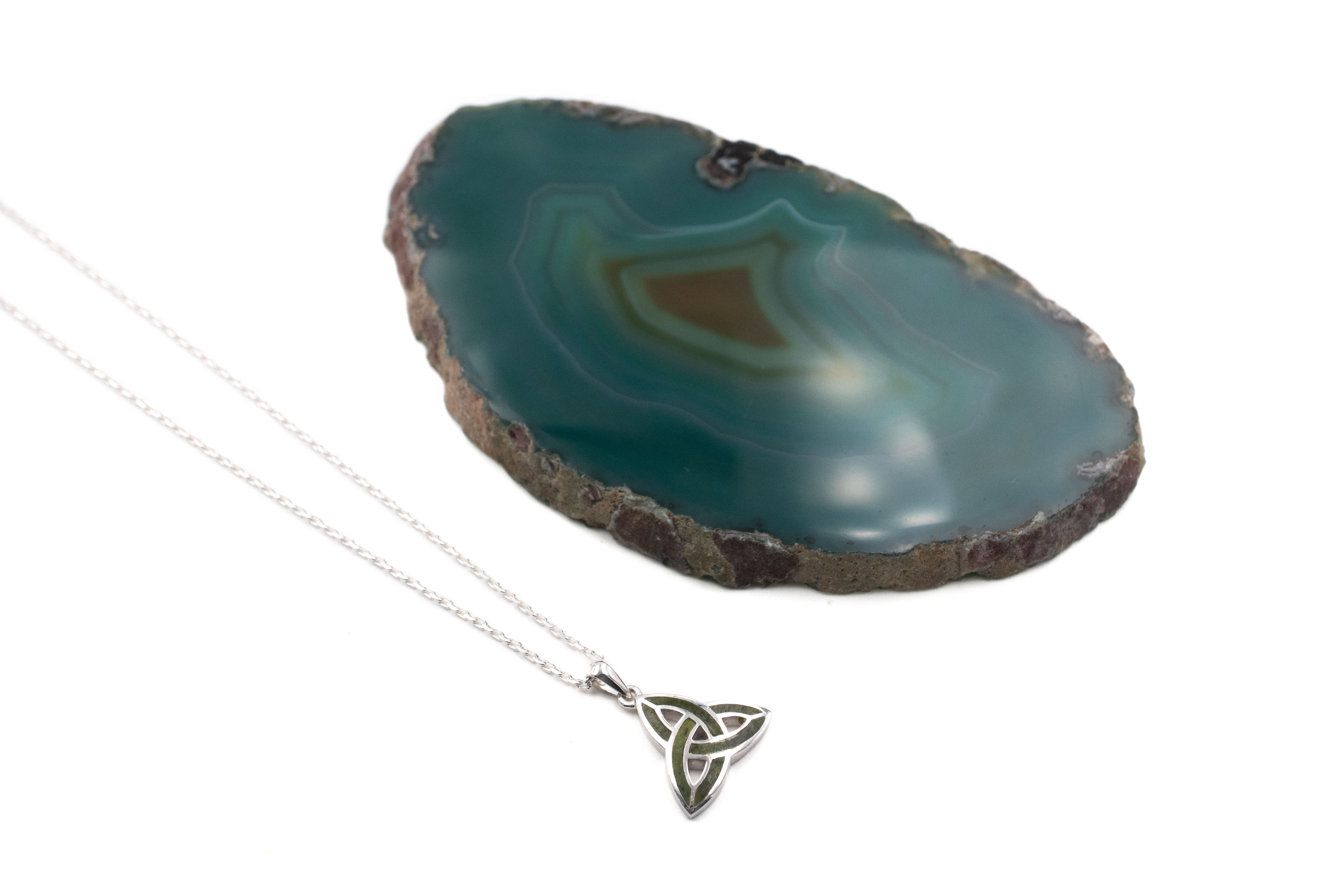 Real Sterling Silver Trinity Knot Necklace For Women. Pictured Flat.