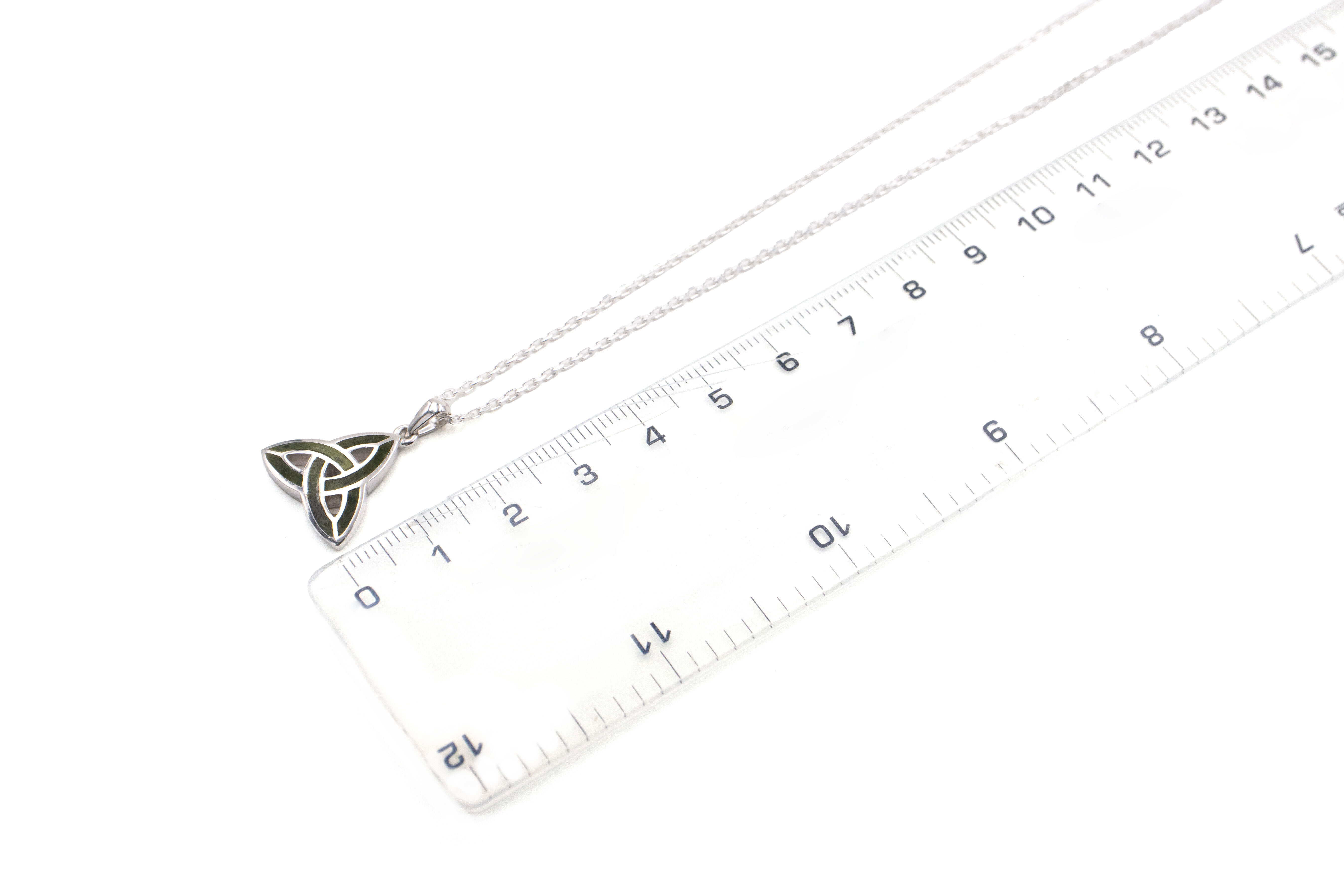 Gorgeous Sterling Silver Trinity Knot & Connemara Marble Necklace For Women. Picture For Scale.