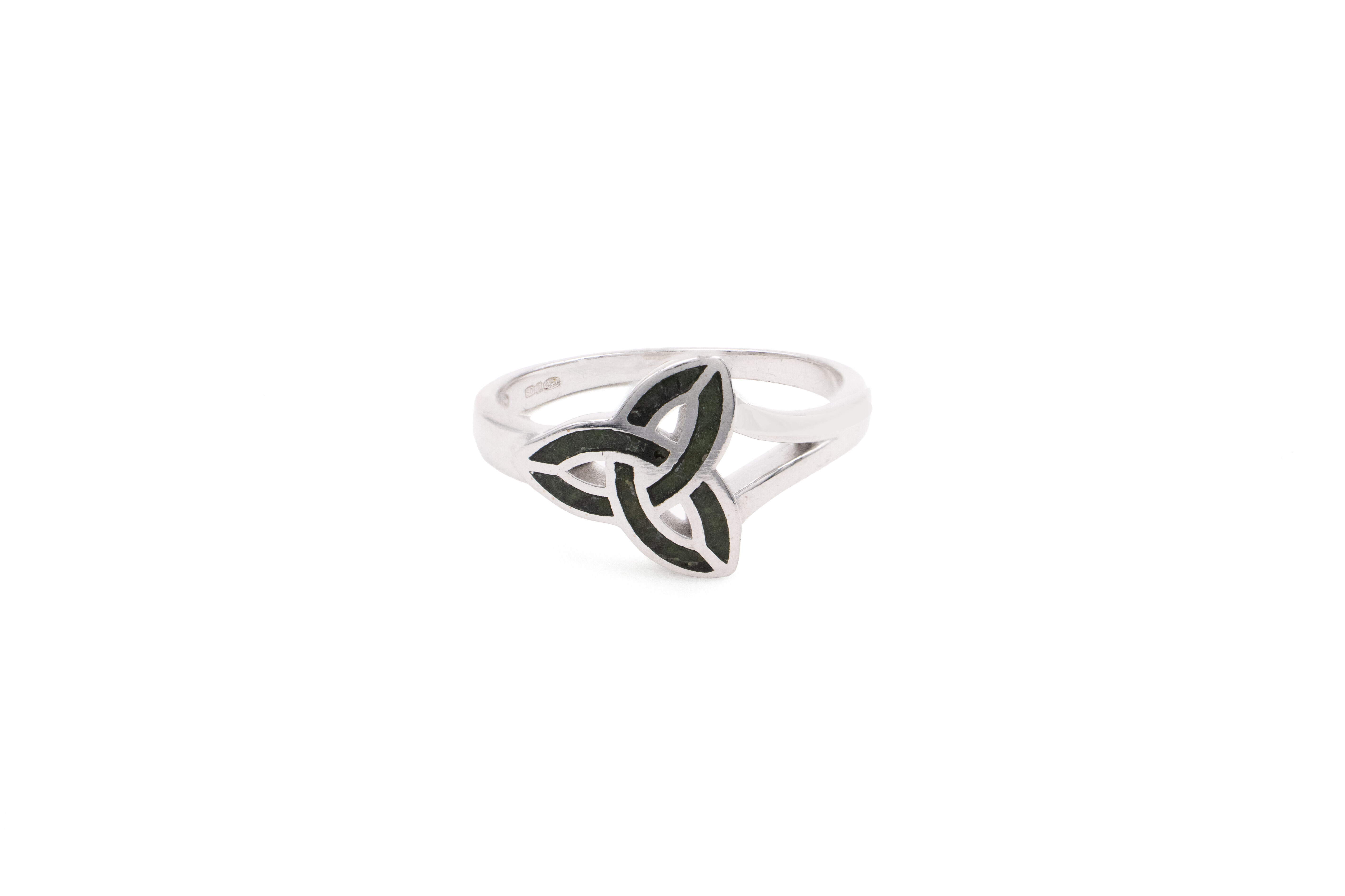 Womens Trinity Knot & Connemara Marble Ring in Sterling Silver