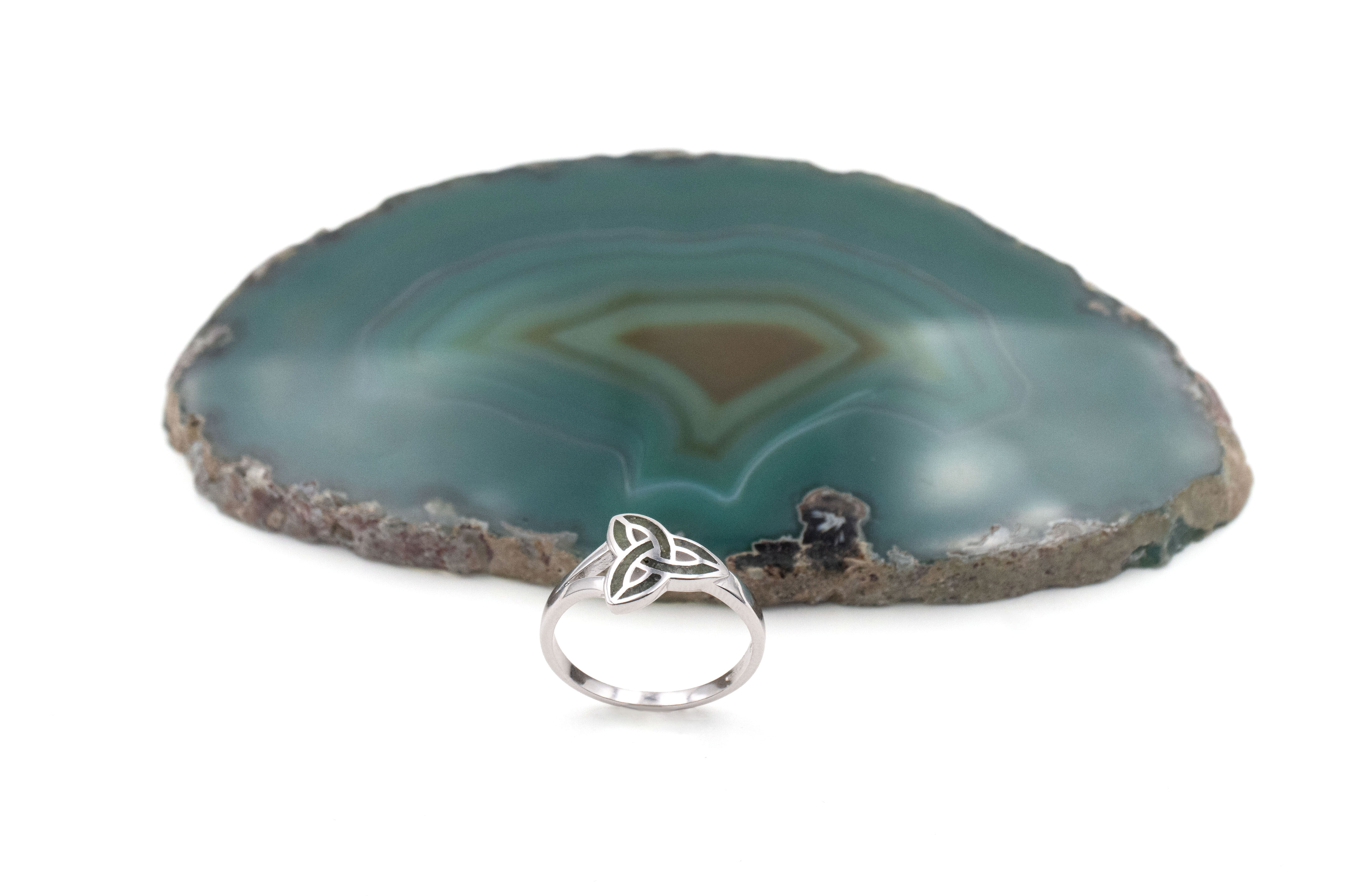Womens Trinity Knot & Connemara Marble Ring in Sterling Silver
