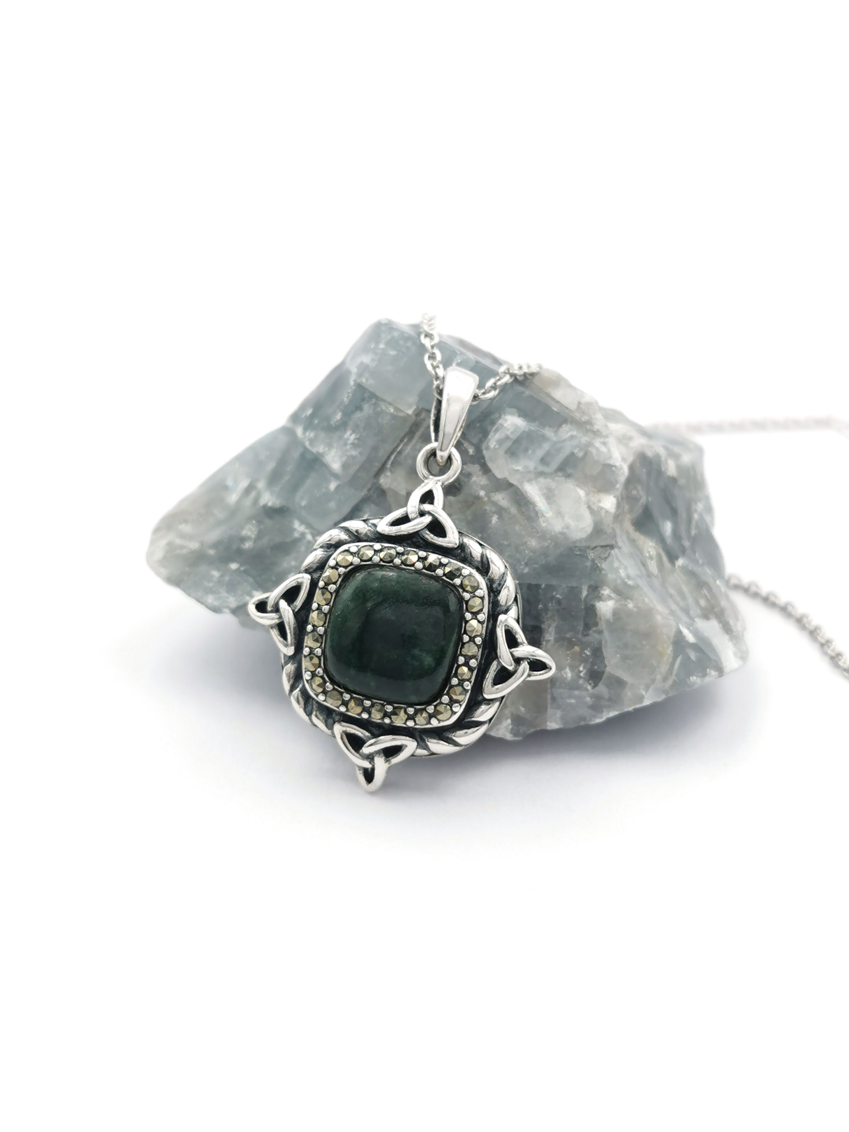 Irish Sterling Silver Trinity Knot & Connemara Marble Necklace For Women