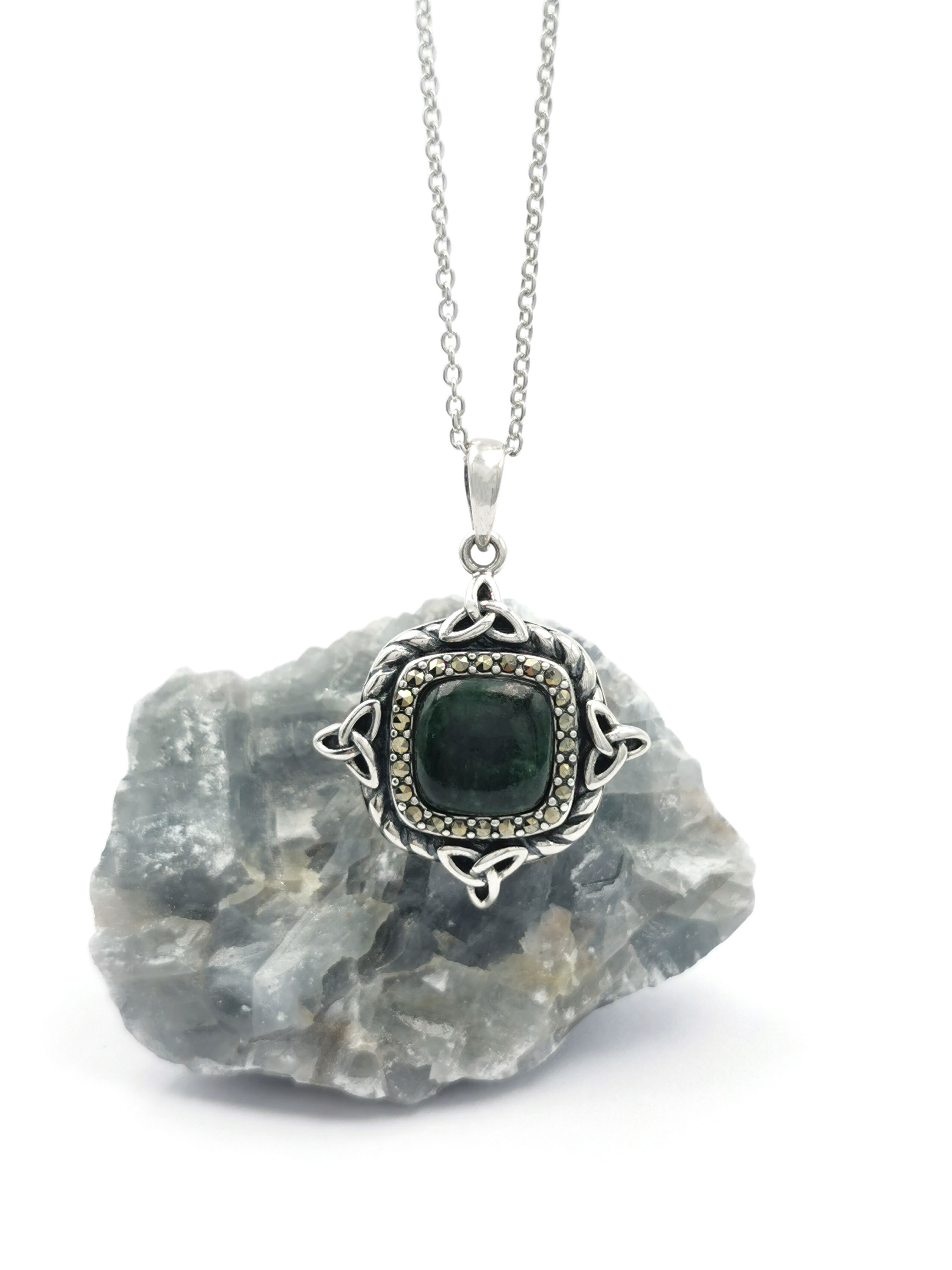 Trinity Knot & Connemara Marble - Shown with Light Cable Chain