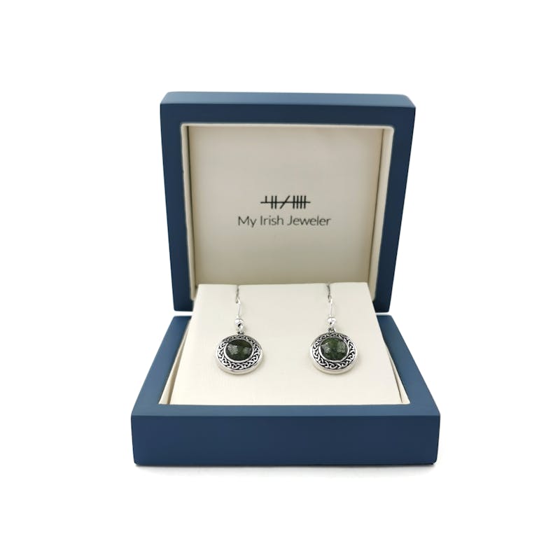Womens Attractive Sterling Silver Trinity Knot & Connemara Marble Gift Set. In Luxury Packaging.