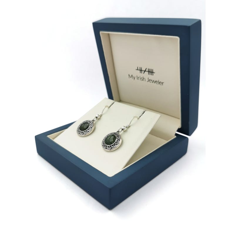 Womens Attractive Sterling Silver Connemara Marble Earrings. In Luxury Packaging.