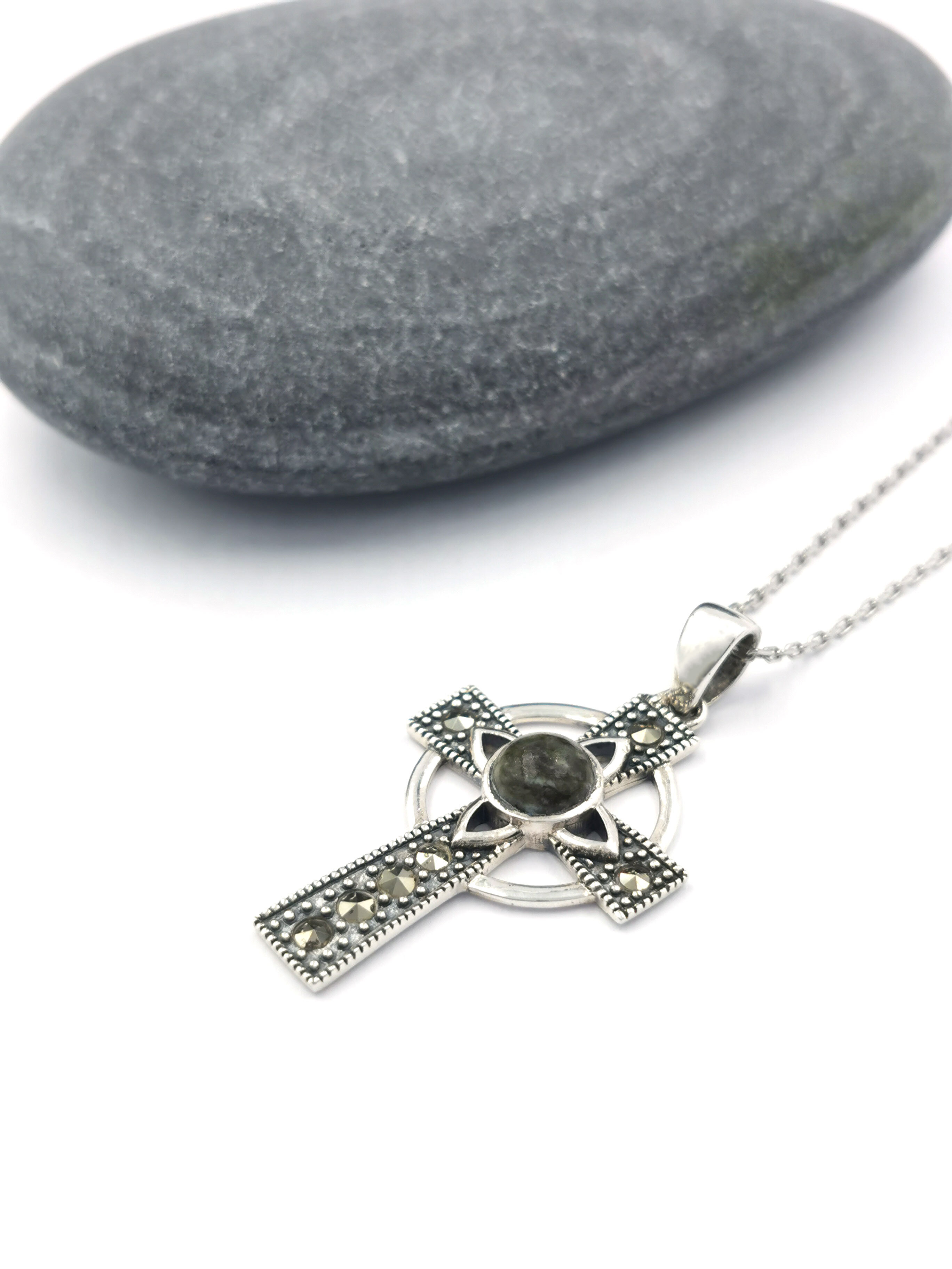 Gorgeous Sterling Silver Celtic Cross Necklace For Women. Pictured Flat.