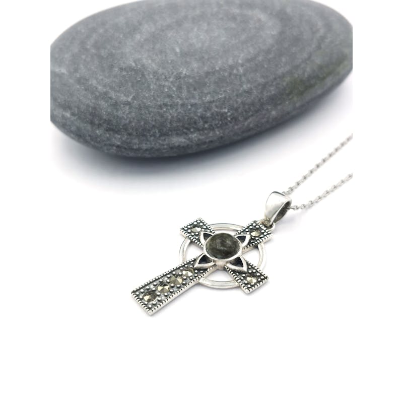 Gorgeous Sterling Silver Celtic Cross Necklace For Women. Pictured Flat.