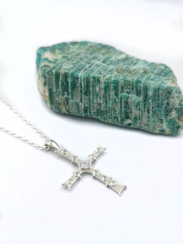Celtic Cross Necklace in Real Sterling Silver. Pictured Flat.
