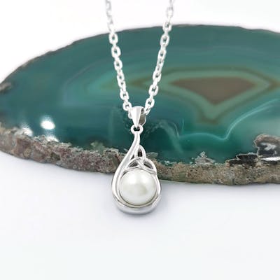 Silver Half-pearl Trinity Knot Pendant