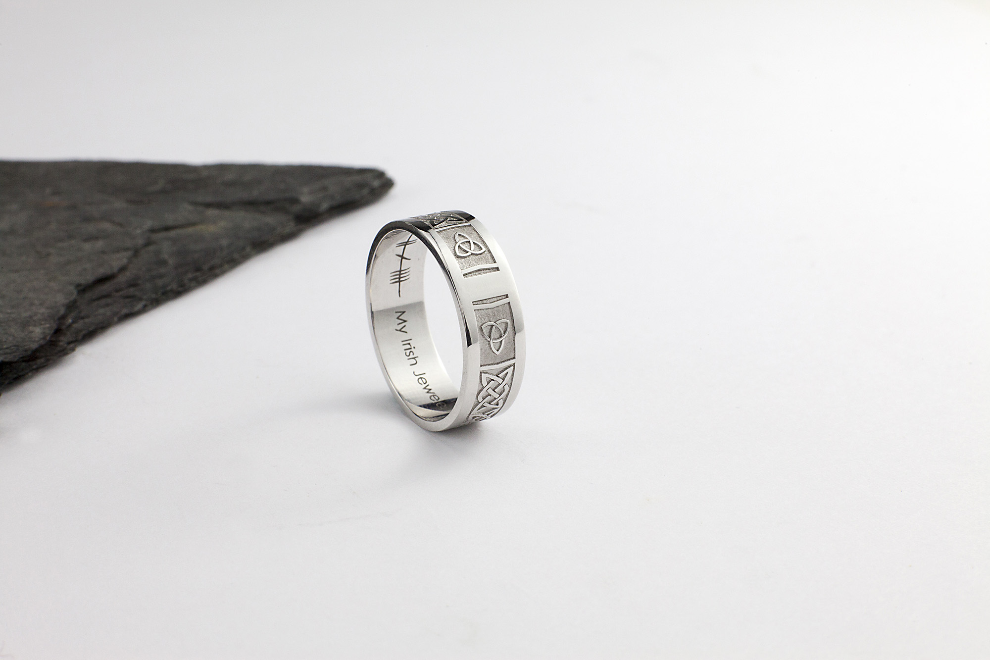 Customizable 14K White Gold Ogham 7.2mm Ring