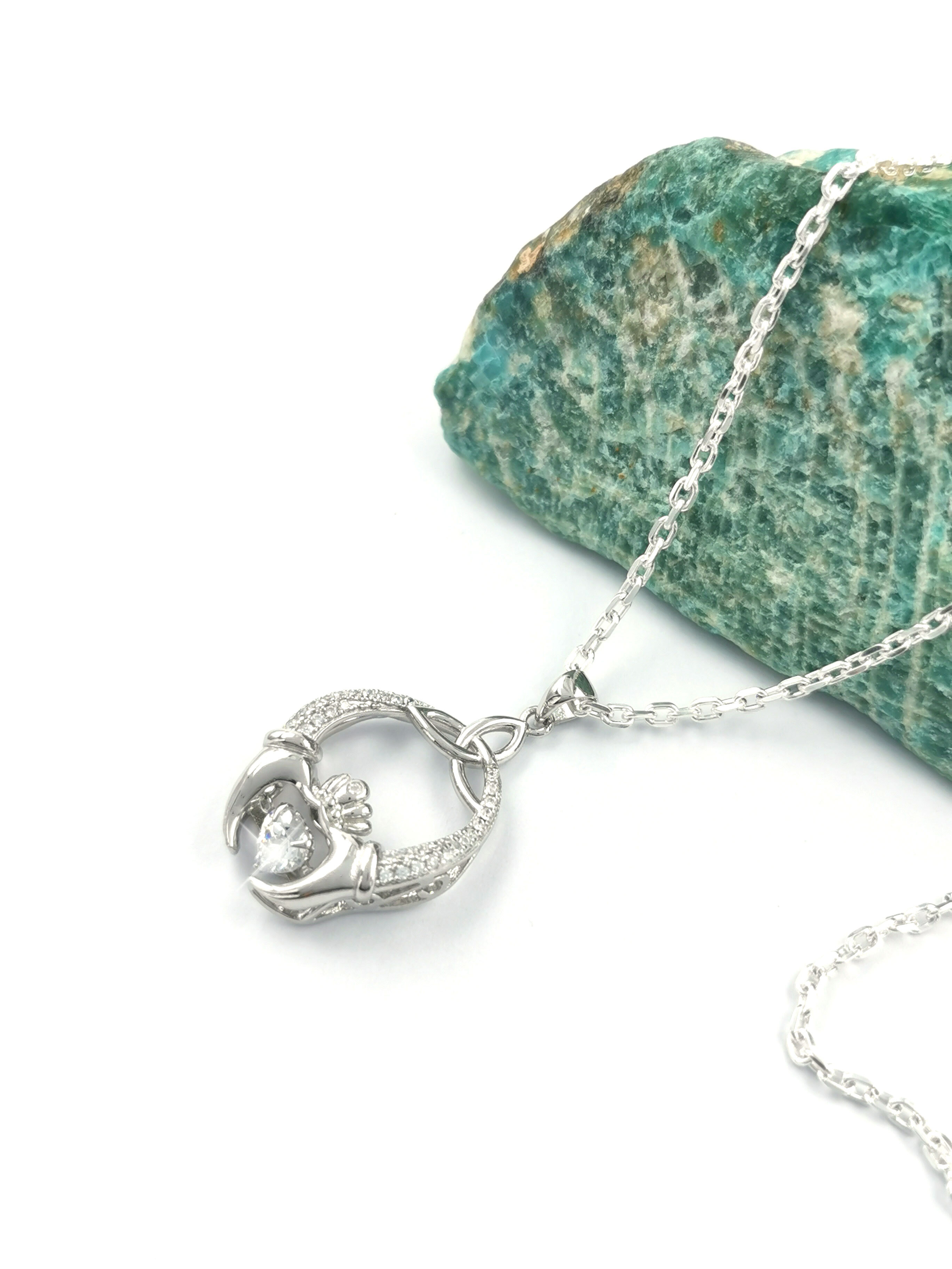 Womens Claddagh Necklace in Sterling Silver