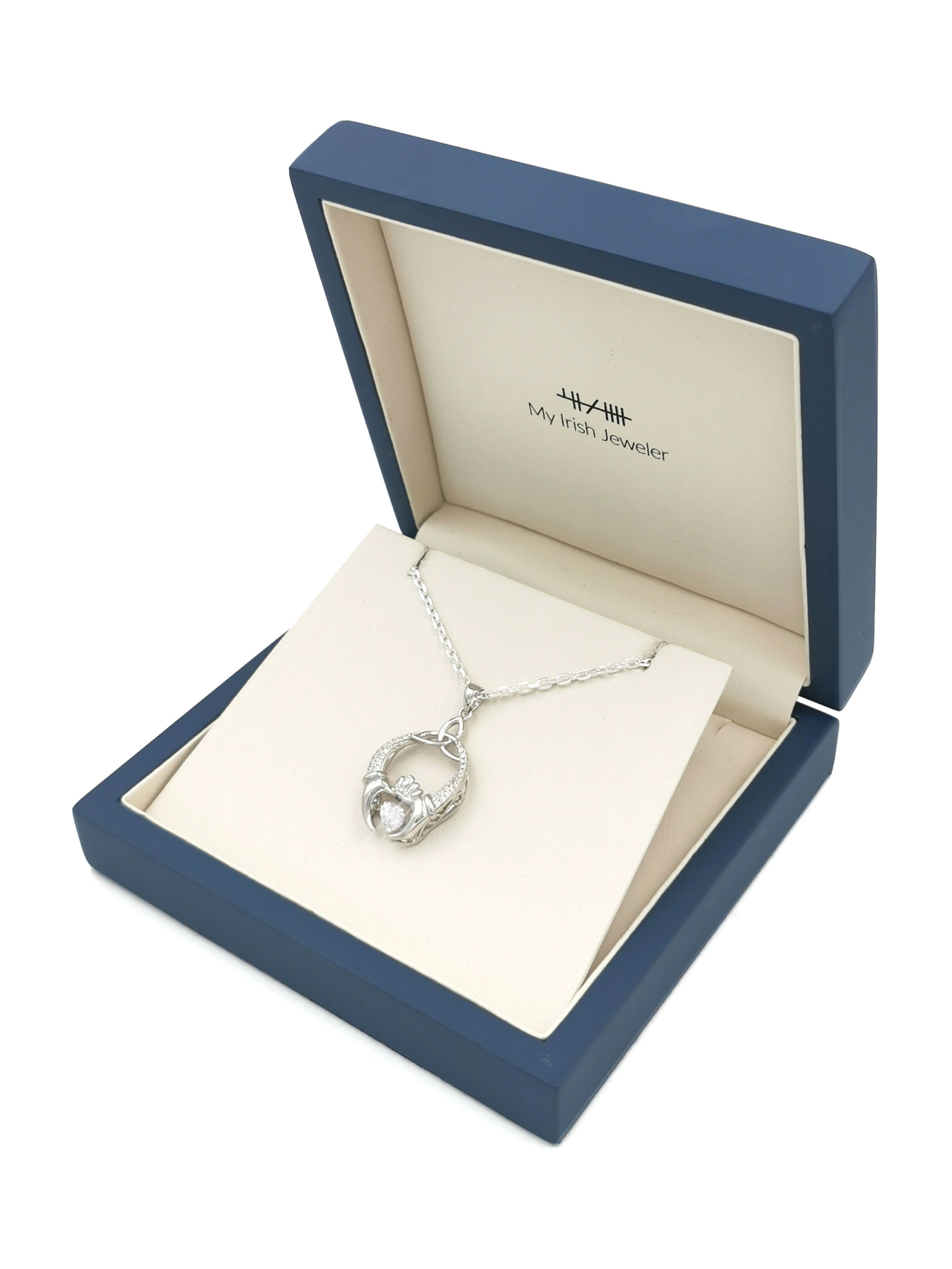Striking Sterling Silver Claddagh Necklace For Women. In Luxury Packaging.