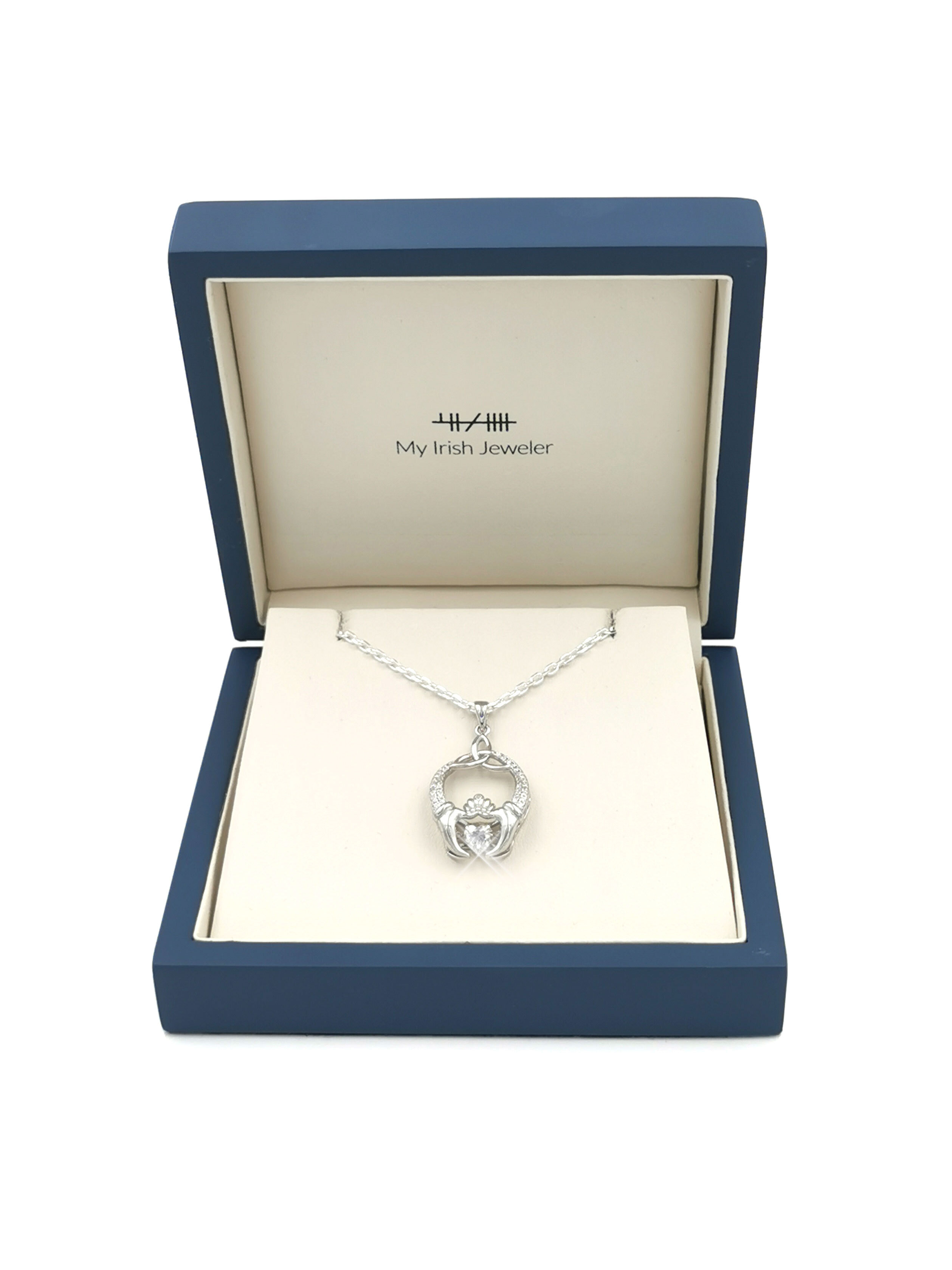 Attractive Sterling Silver Claddagh Necklace For Women. In Luxury Packaging.