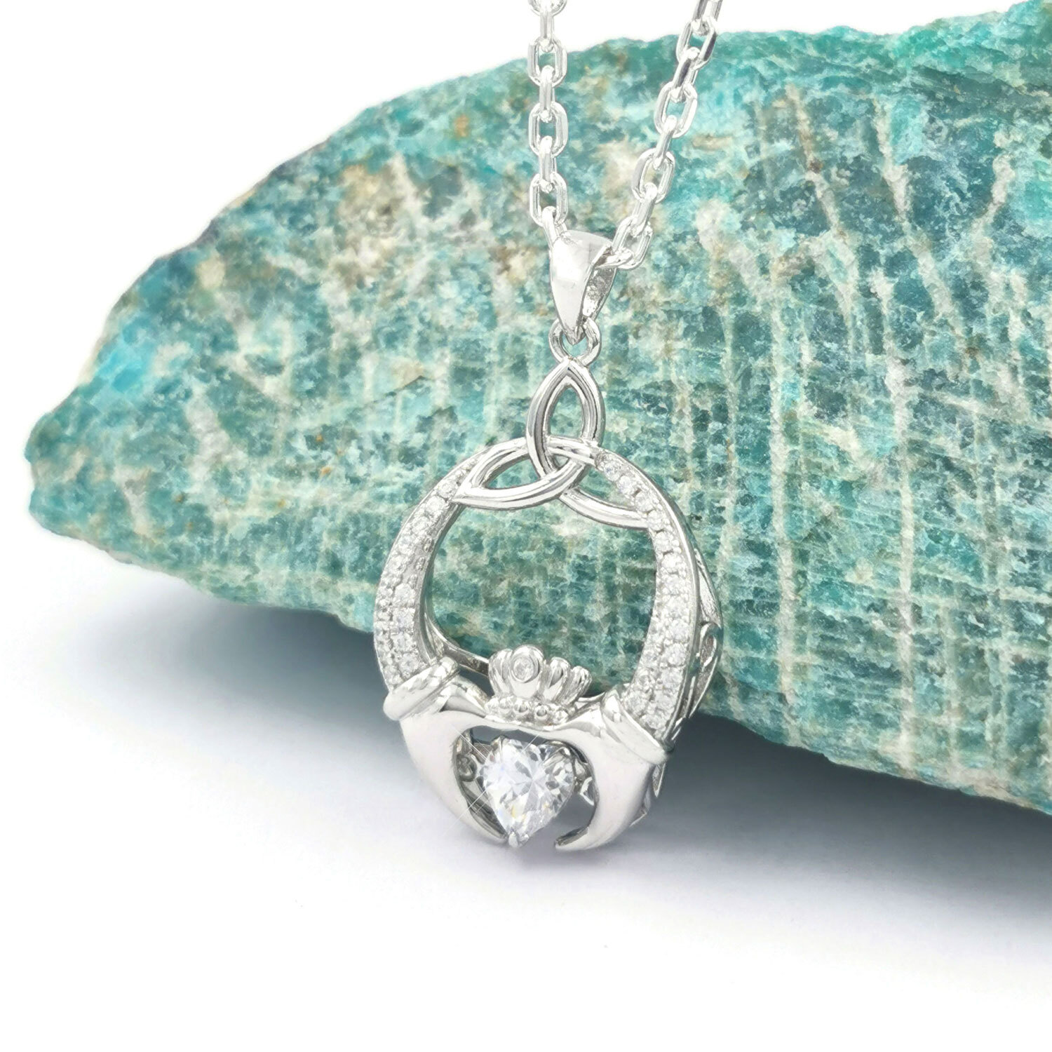 Sterling Silver Dancing Stone Claddagh Pendant