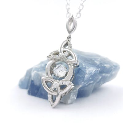 Sterling Silver Dancing Stone Double Trinity Knot Pendant